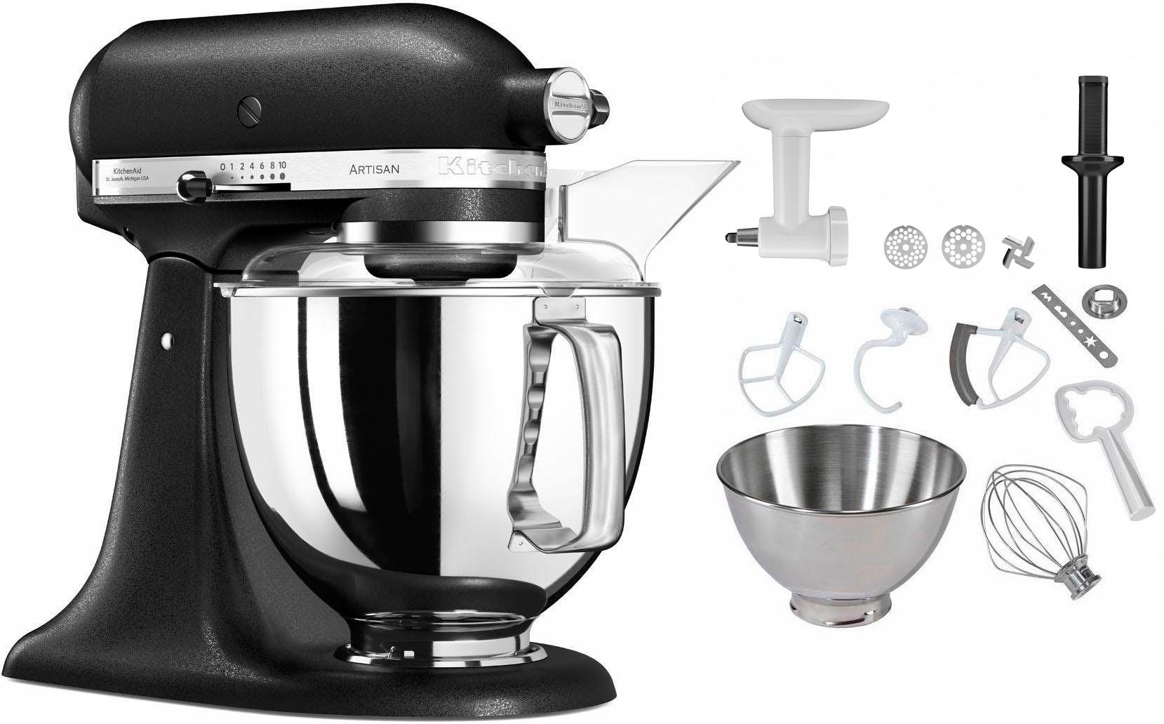 KitchenAid Küchenmaschine »5KSM175PSEBK GUSSEISEN SCHWARZ«, mit Gratis Fleischwolf+Spritzgebäckvorsatz (Wert ca. 129,-UVP)