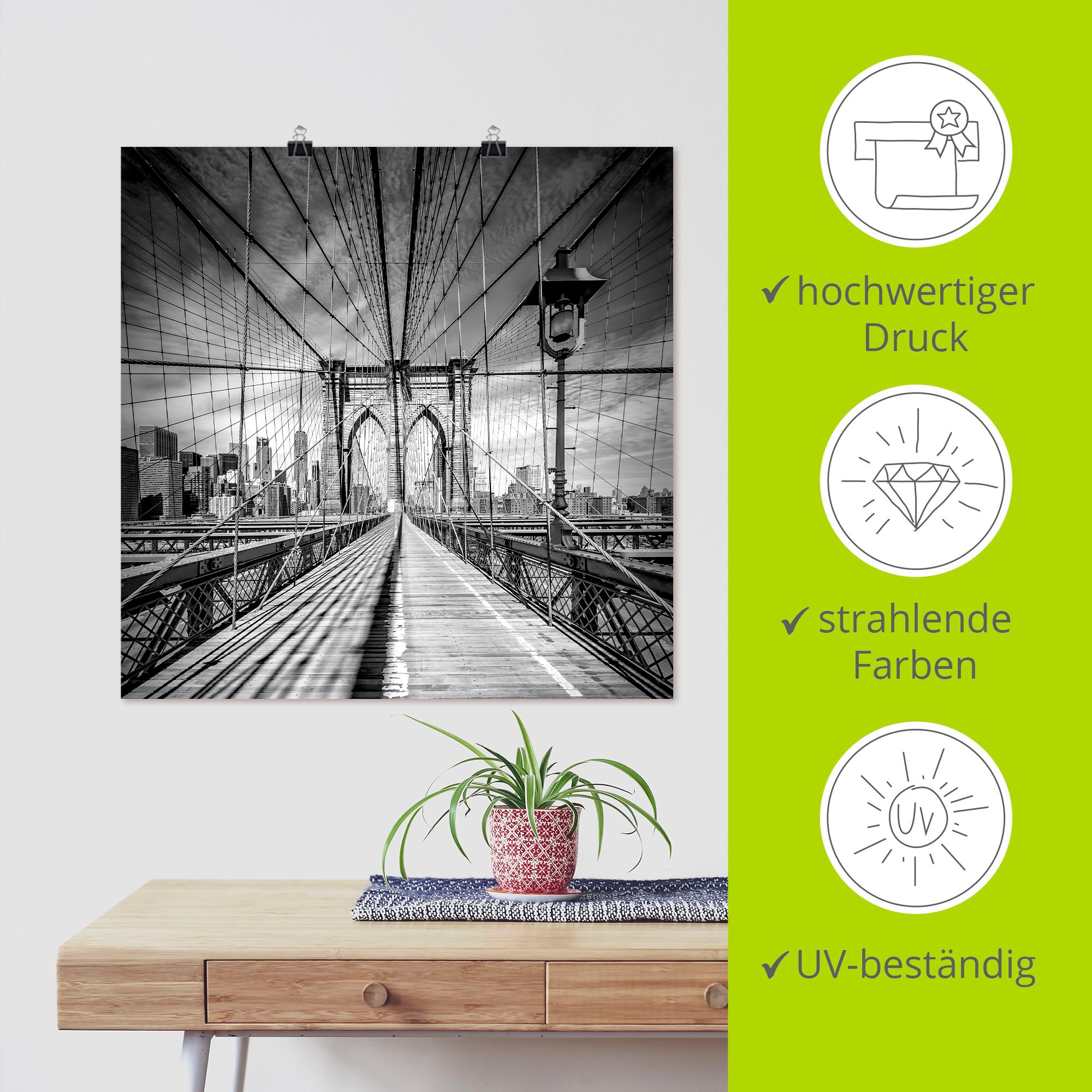 Artland Wandbild »New York City Brooklyn Bridge«, Amerika, (1 St.), als Alubild, Outdoorbild, Leinwandbild, Poster in verschied. Größen