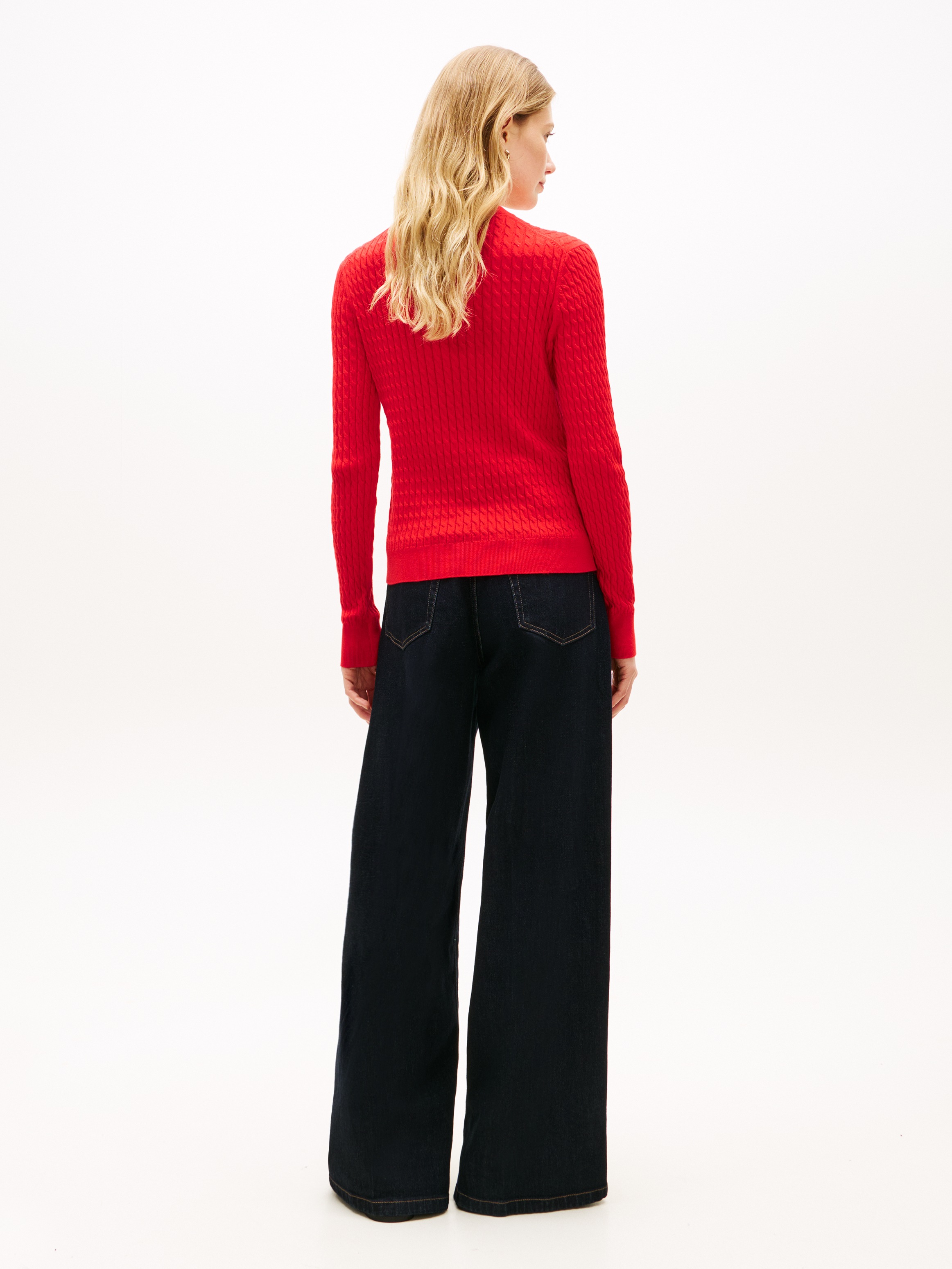 Tommy Hilfiger Rundhalspullover »CO CABLE C-NK LS SWEATER« Baumwolle, mit Zopfmuster, Regular Fit