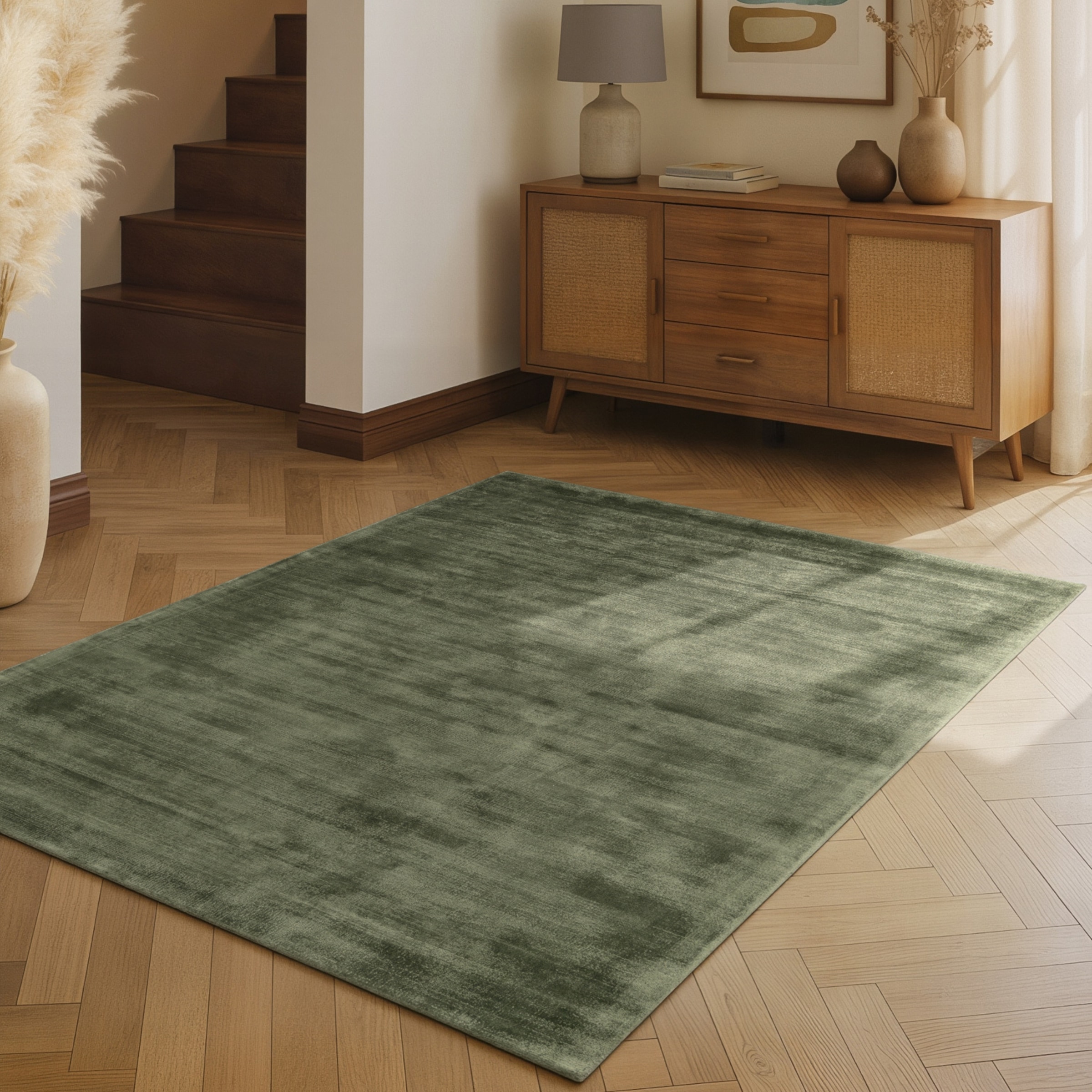 Teppich VIKOSA, B:80cm H:10mm L:150cmgrün, Viskose, Wohnzimmer, Teppiche, "Jane", Dezenter Glanz, Weich, Seidenoptik, Viskose, Wohnzimmer,