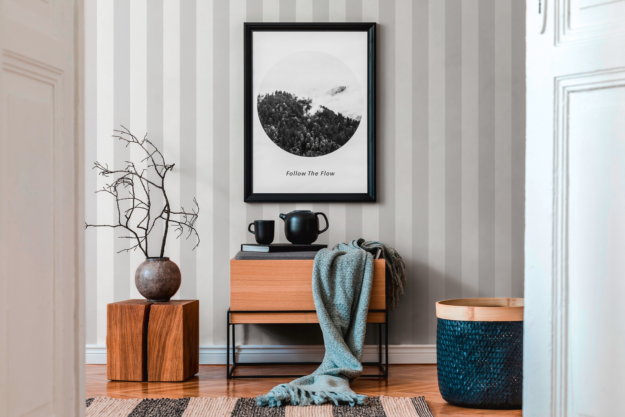 A.S. Création Vliestapete »Landhaustapete mit Streifen«, matt-gemustert-neutral, Babyblau Tapeten Wohnzimmer Schlafzimmer Küche modern Flur Design Büro