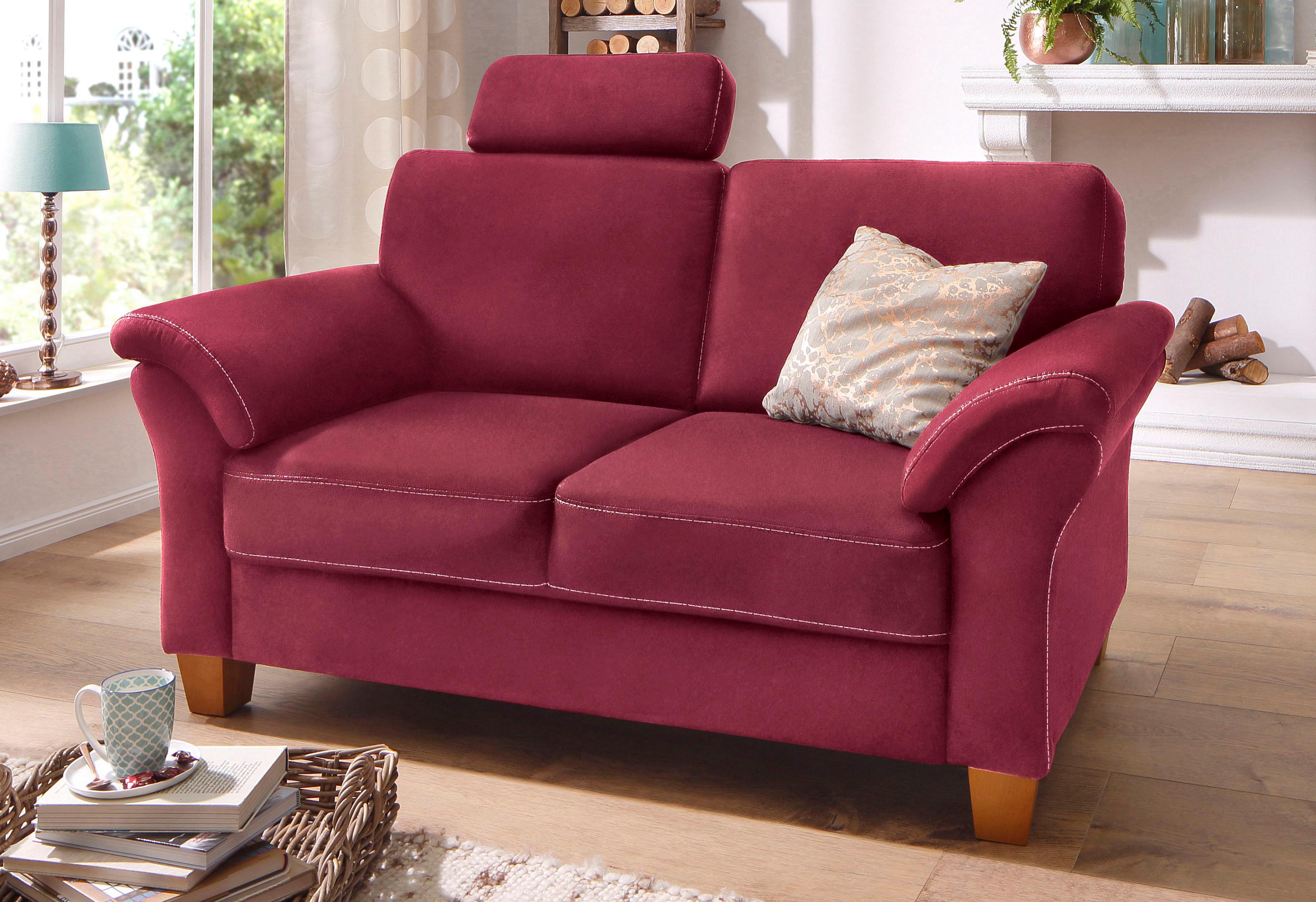 OTTO home 2-Sitzer "Borkum, B: 156 cm, Federkern-Polsterung, Landhausstil, Sitzhöhe 46 cm" Kopfstützen nachrüstbar, Wellenunterfederung, Massivholzfüße