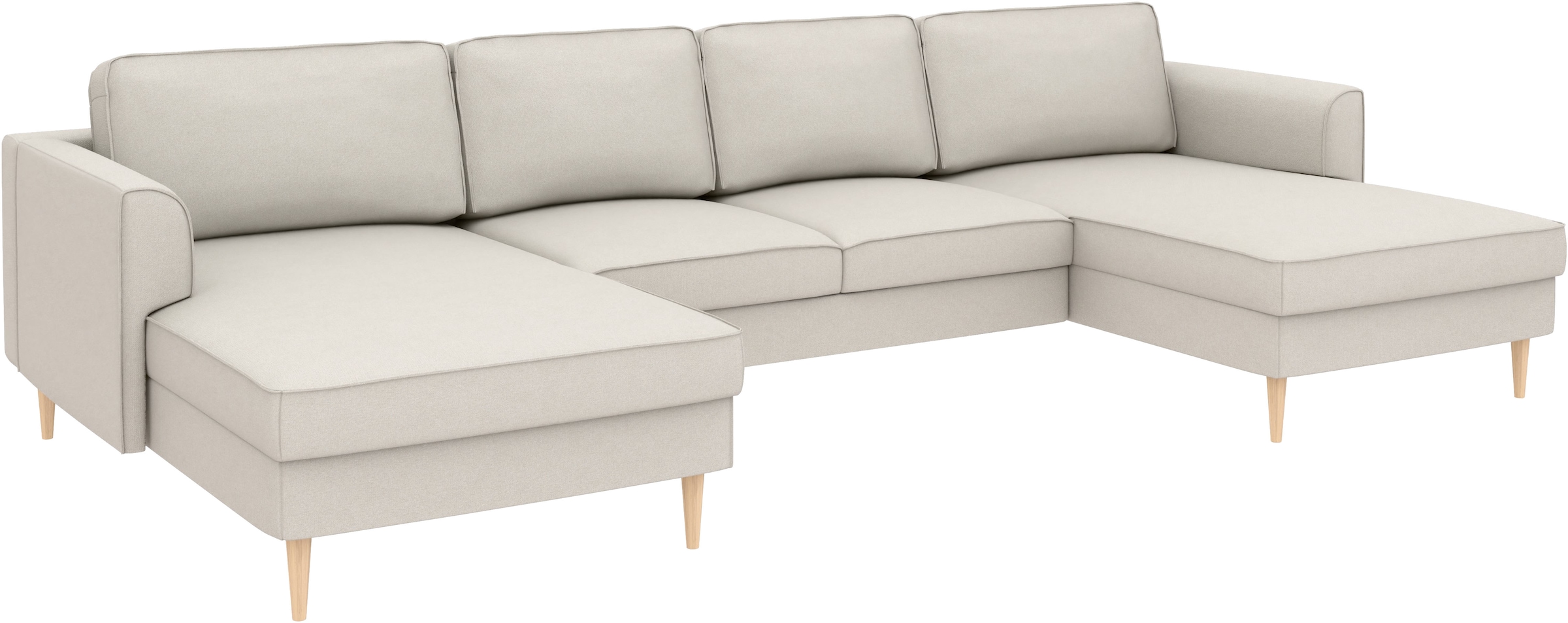 Home affaire »Booster, whlw. mit Schlaffunktion & Bettkasten, Fuß Buche lackiert« Sofa in U-Form, Breite 305 cm, in Cord oder Struktur