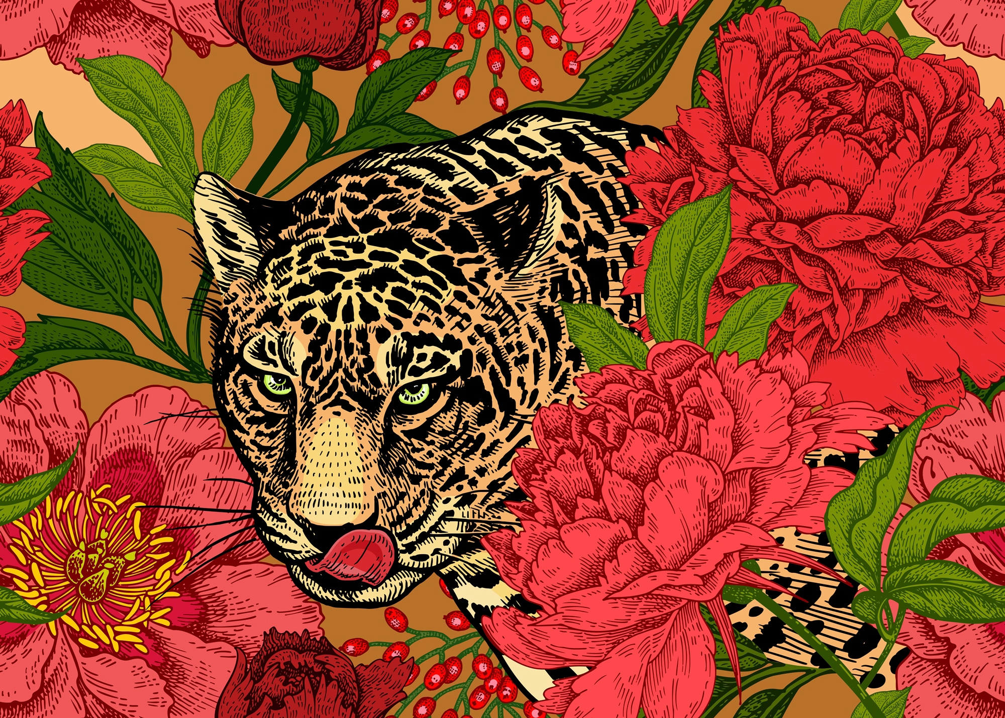 Papermoon "ABSTRAKT DESIGN-LEOPARD mit Blumen"