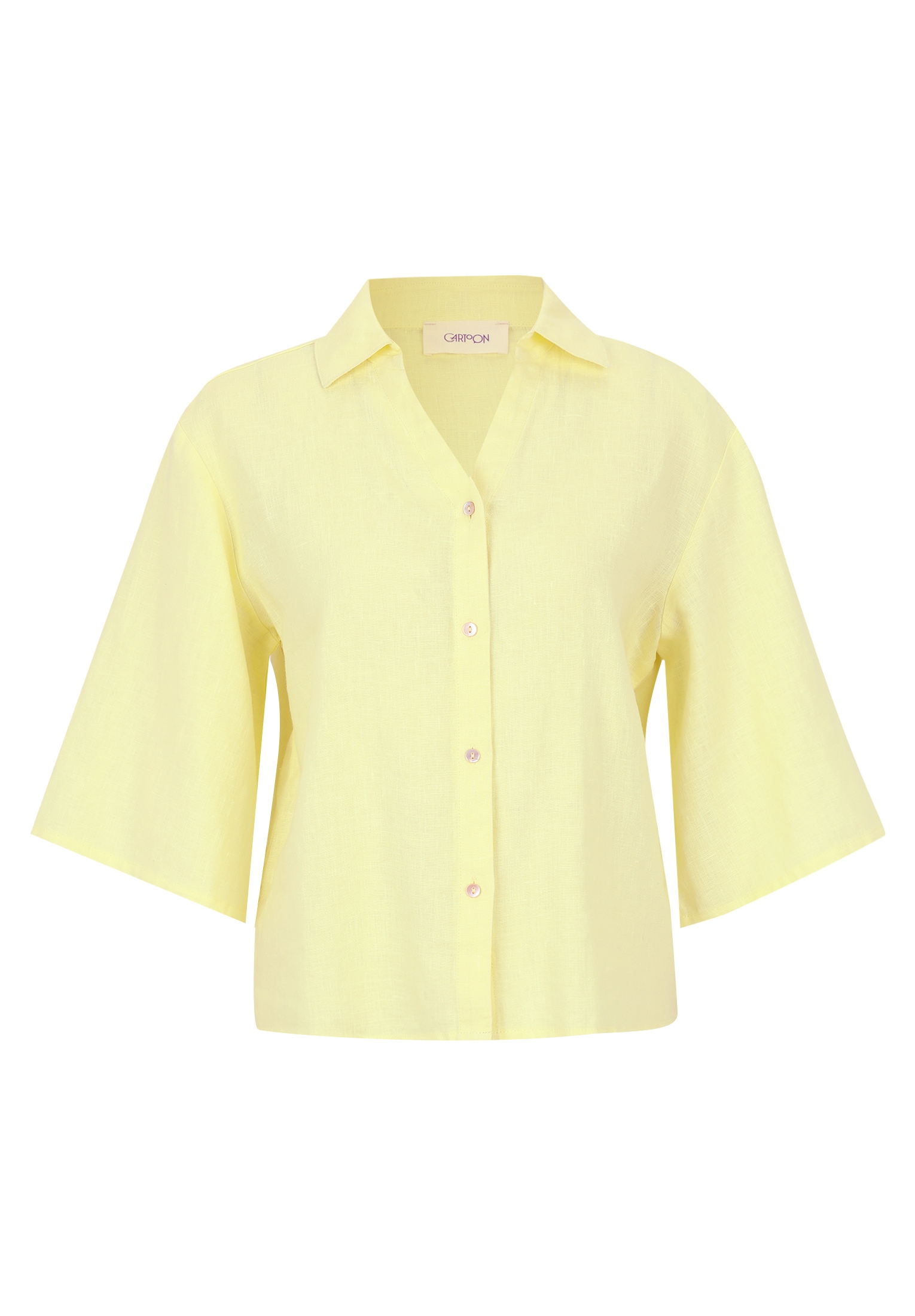Cartoon Kurzarmbluse "Cartoon Damen Leinenbluse mit Kragen" günstig online kaufen