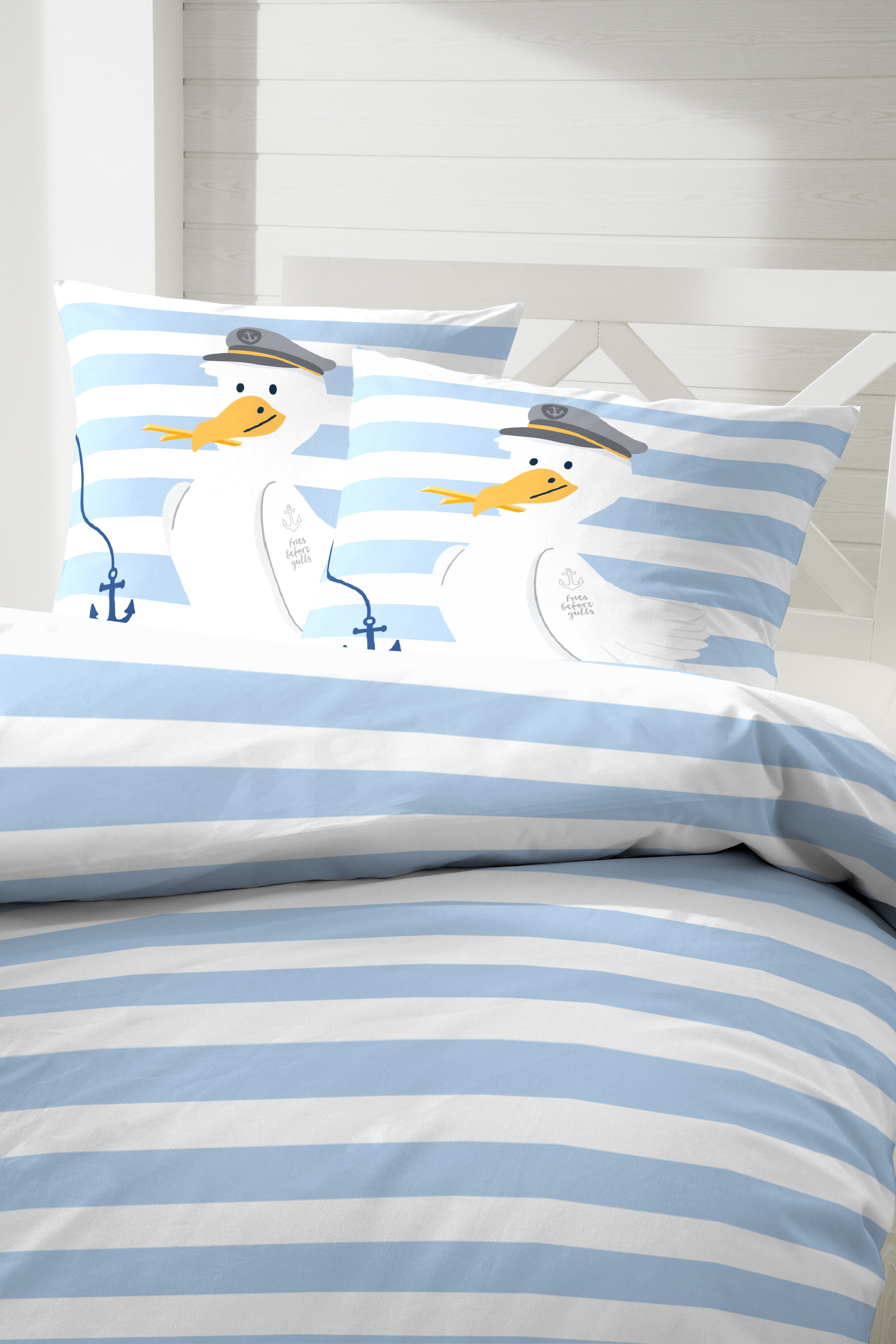 Thumbnail - Primera Bettwäsche "Renforce-Bettwäsche Fries before Gulls" 2 Stk. tlg. mit lustiger Möwe im Kapitänslook