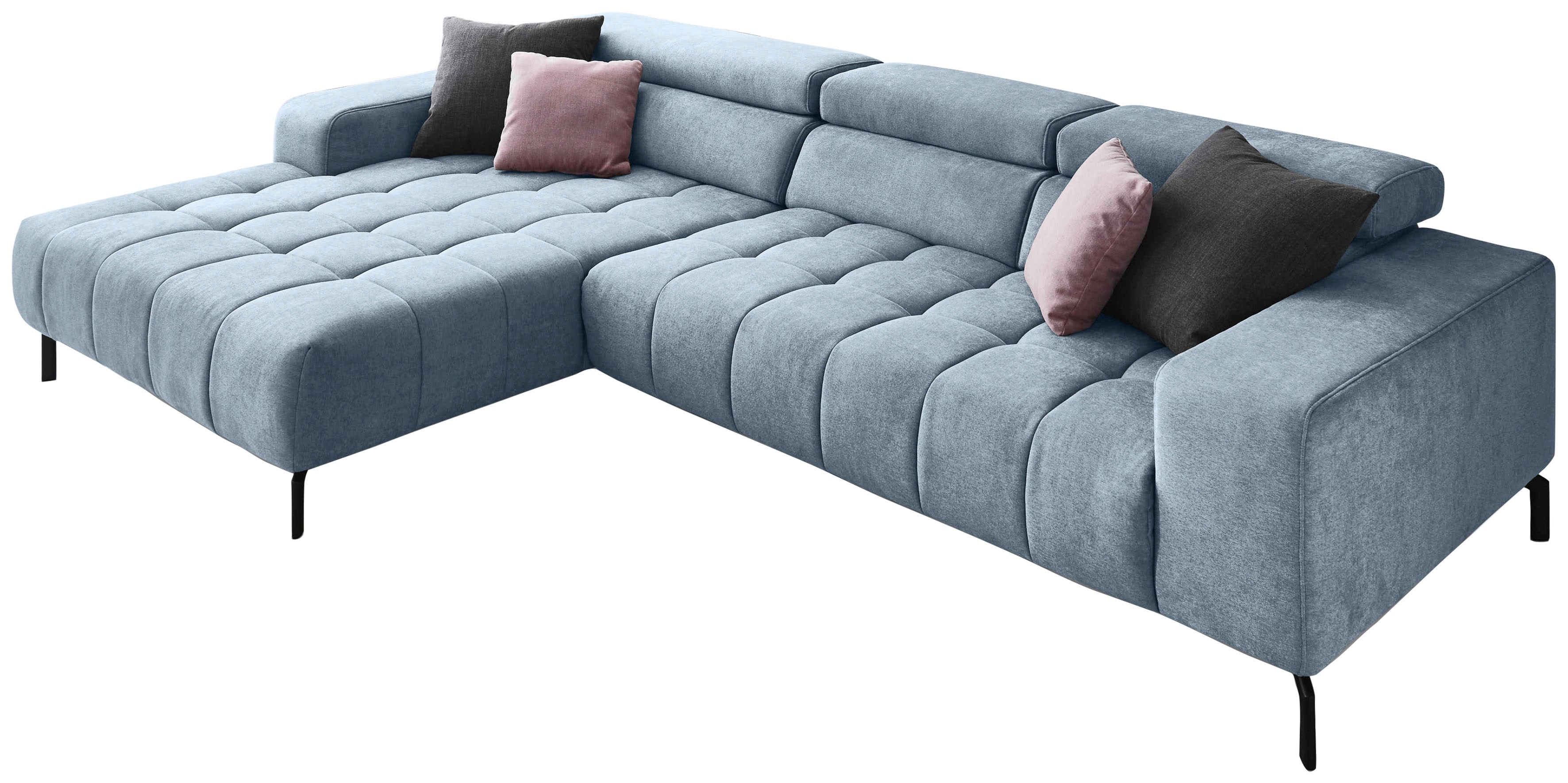 Die PlanBar Ecksofa "MP-IN18022 L-Form" mit Kopfteilverstellung & Zierkissen, optional Sitztiefenverstellung