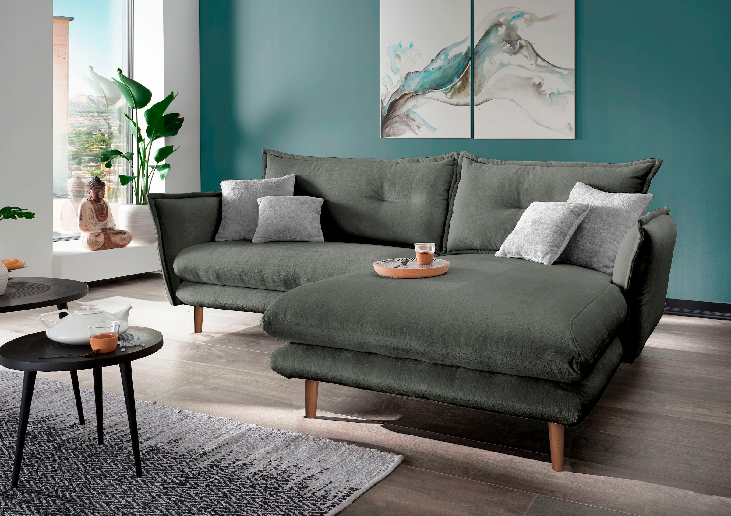 Home affaire Ecksofa "Levke, 255 x 180 cm, modern und bequem" zwei verschiedene Fußfarben wählbar