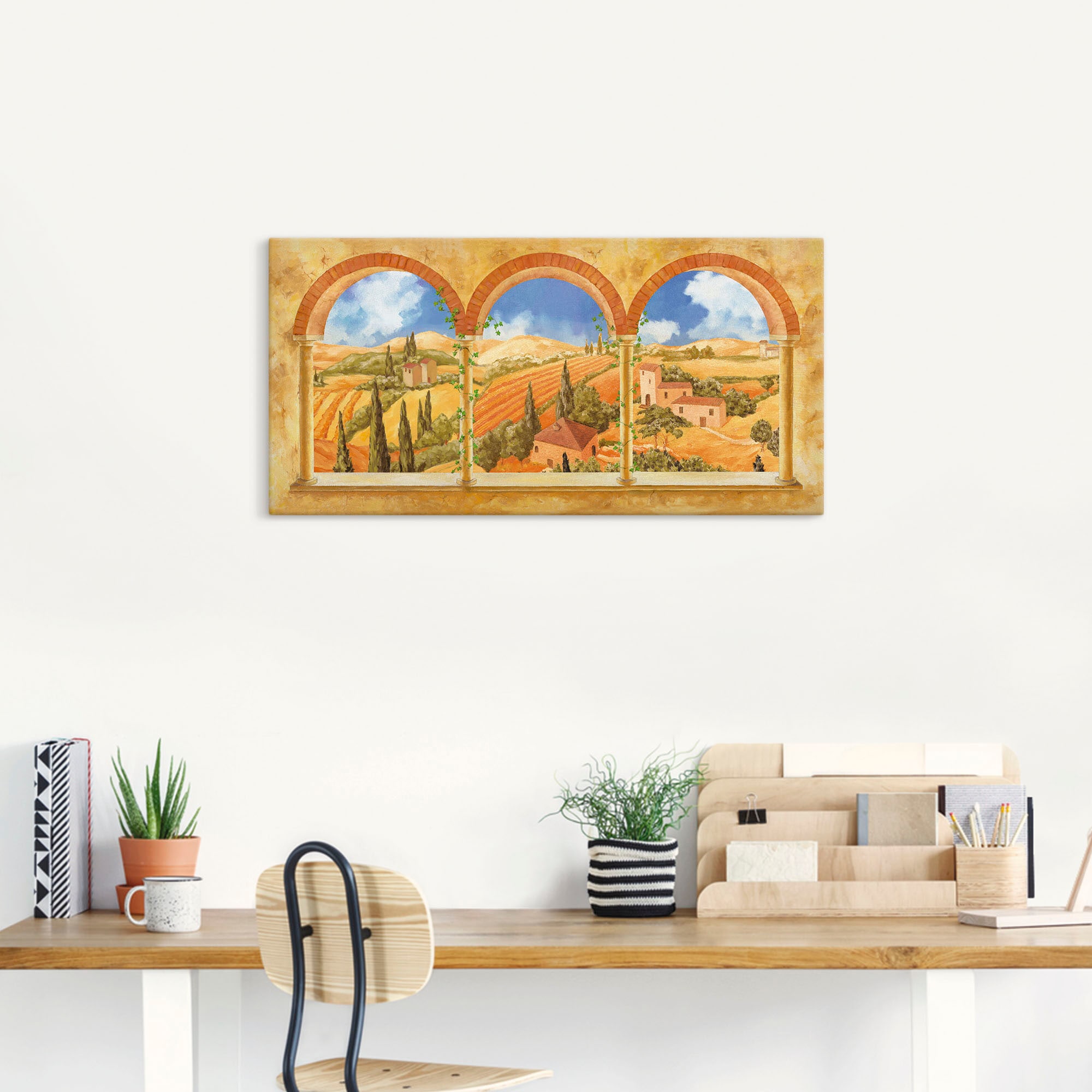 Artland Wandbild »Drei Torbögen mit Blick in die Toskana«, Fensterblick, (1 St.), als Leinwandbild, Wandaufkleber in verschied. Größen