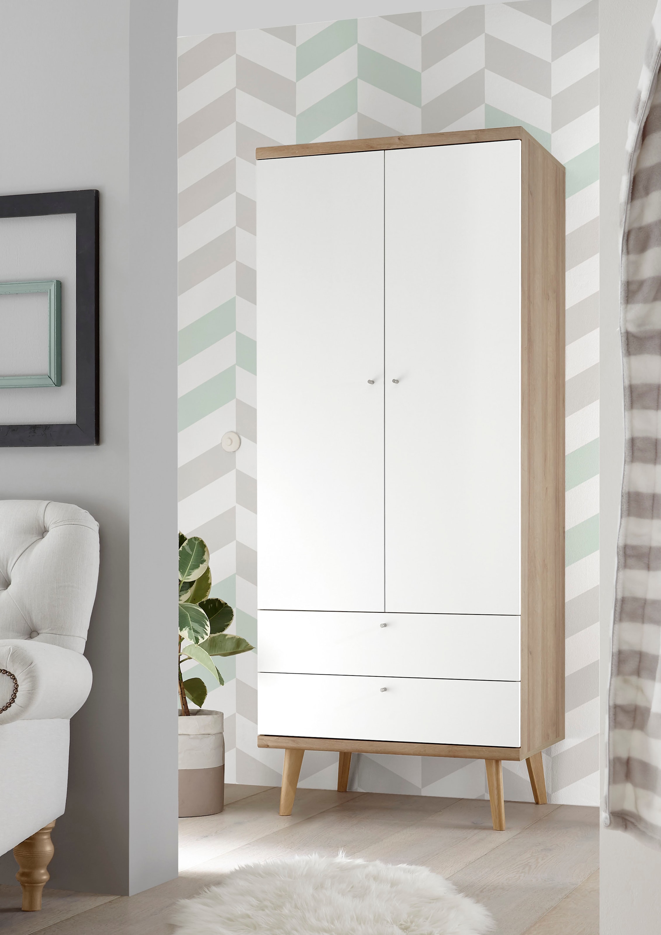 andas Kleiderschrank »MERLE Kleiderschrank mit Schubladen, Schlafzimmerschrank, Garderobe«, im skandinavischen Design, aus FSC®-zertifiziertem Holzwerkstoff