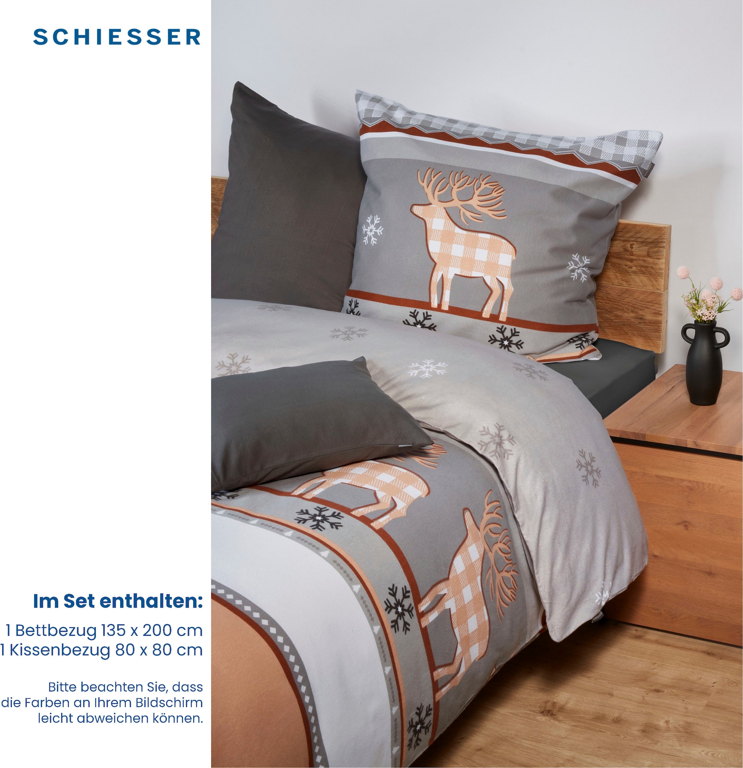 Schiesser Bettwäsche »Verda«, (2 tlg.), winderliches Elch-Design
