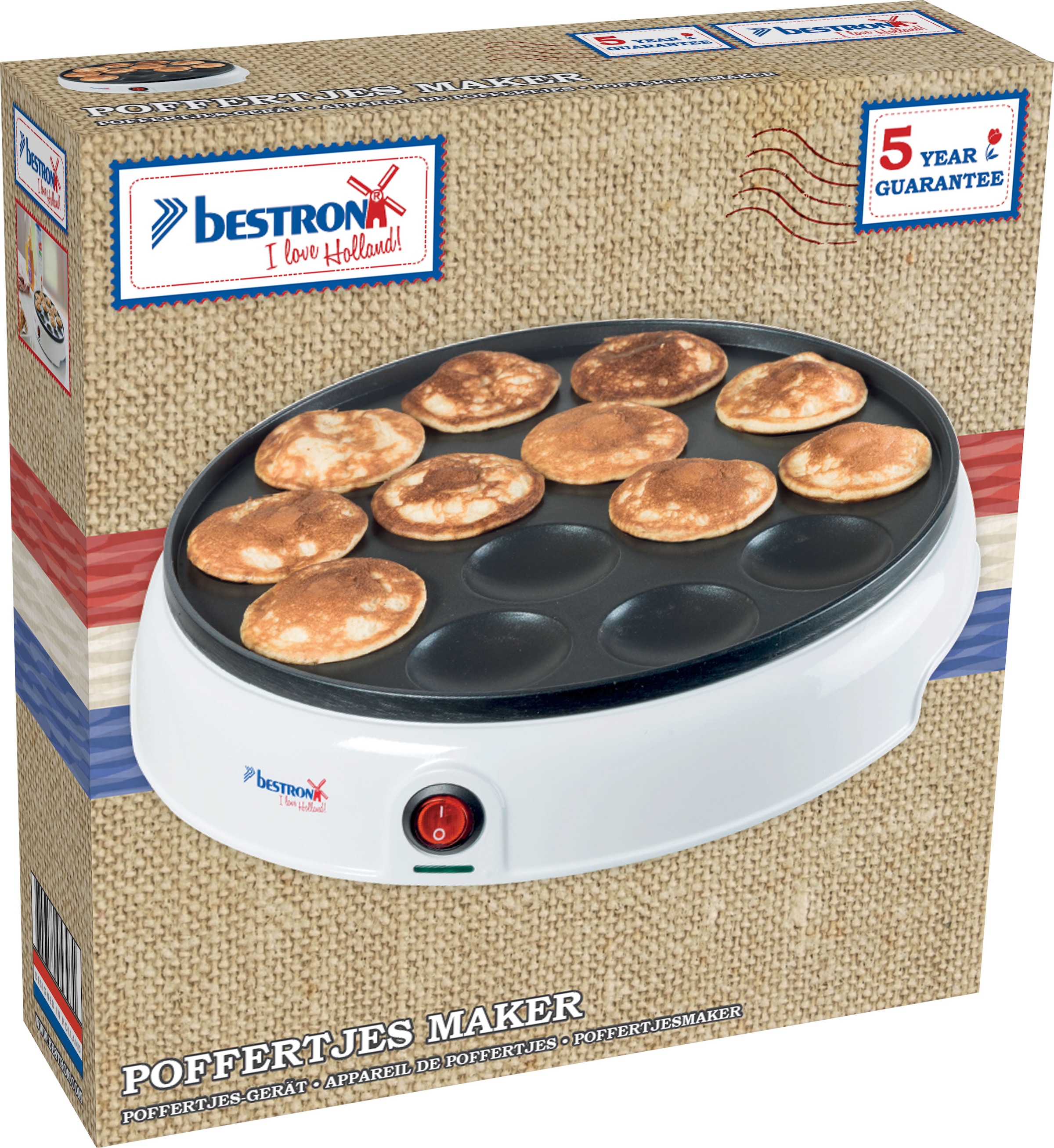 bestron Poffertjes-Maker »APFM700W Sweet Dreams«, 800 W, im Retro Design, Mini Pfannkuchen Automat, mit Antihaftbeschichtung