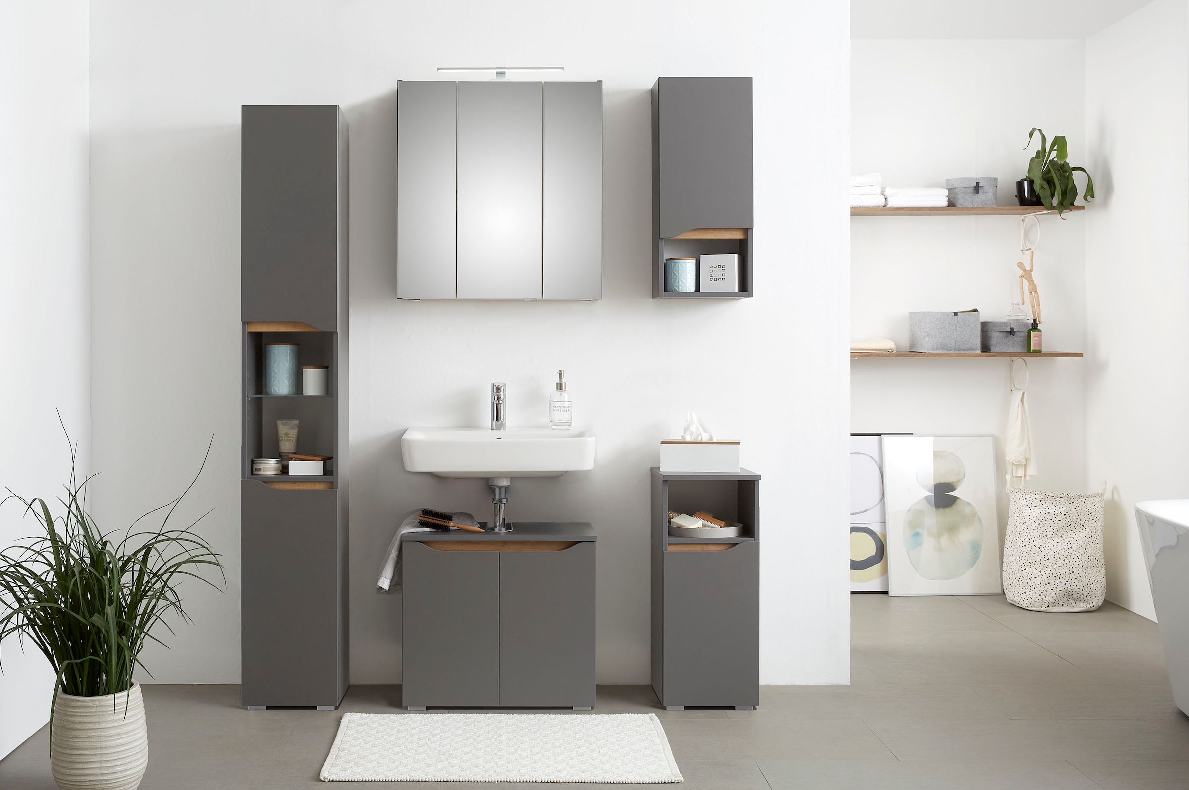 Saphir Hängeschrank »Quickset Wand-Badschrank 30 cm breit mit 1 Tür, 1 offenes Fach«, Badezimmer-Hängeschrank inkl. Türdämpfer, grifflos
