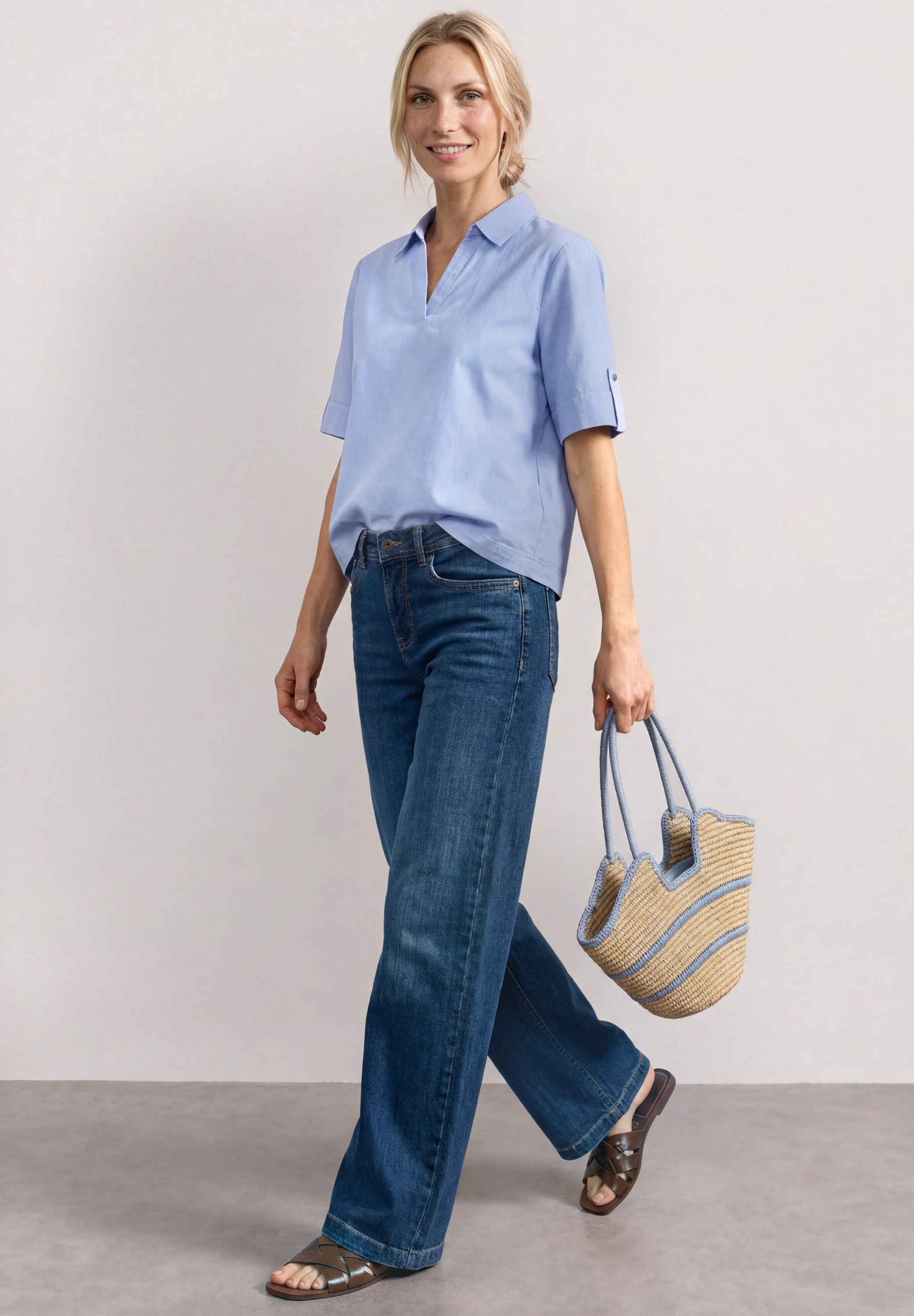 STREET ONE Kurzarmbluse Chambray