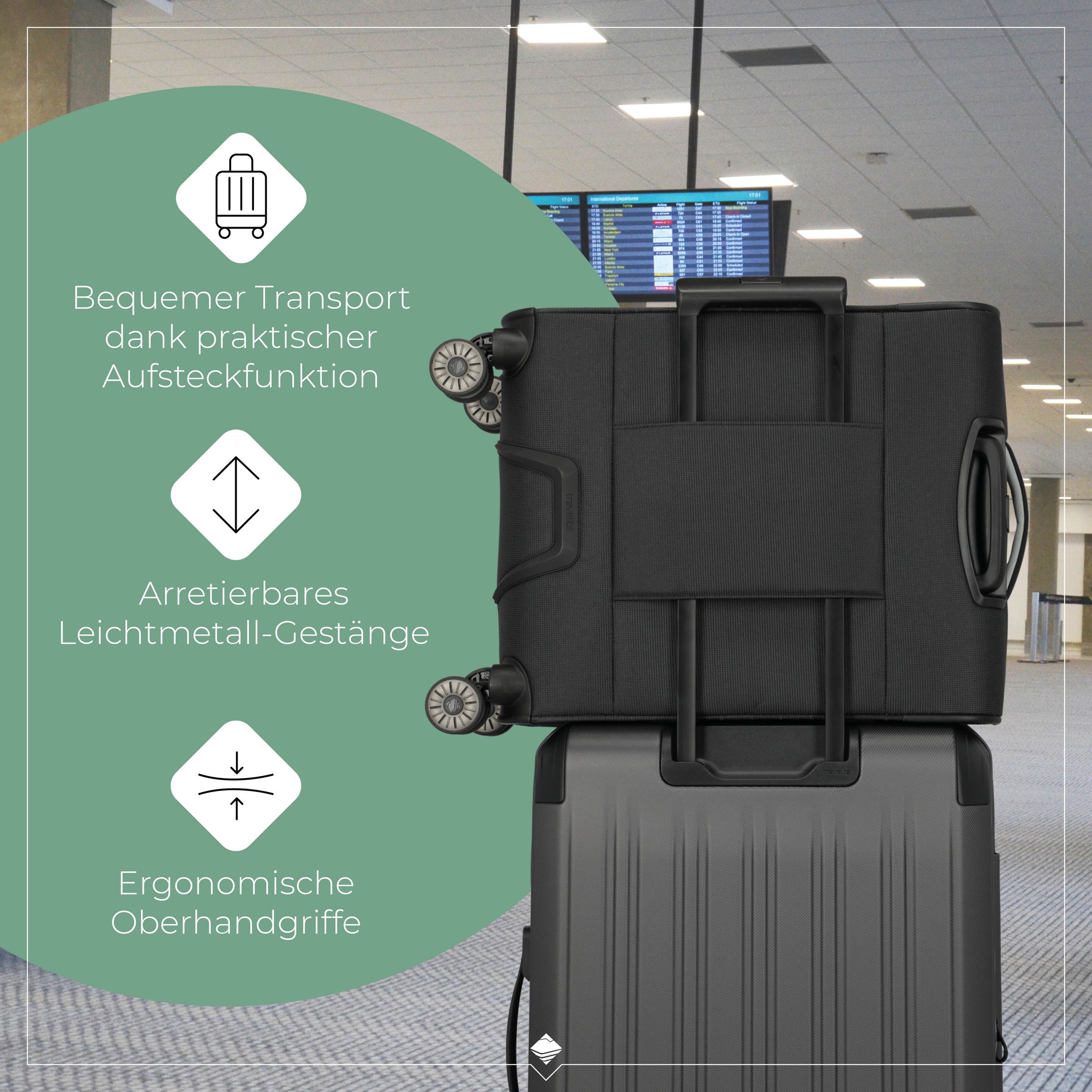travelite Handgepäck-Trolley »JETPACK Multi Light 4 Cabin, konzipiert für Condor & Ryanair«, 4 Rollen, Weichgepäck-Koffer Handgepäck für die meisten gängigen Airlines