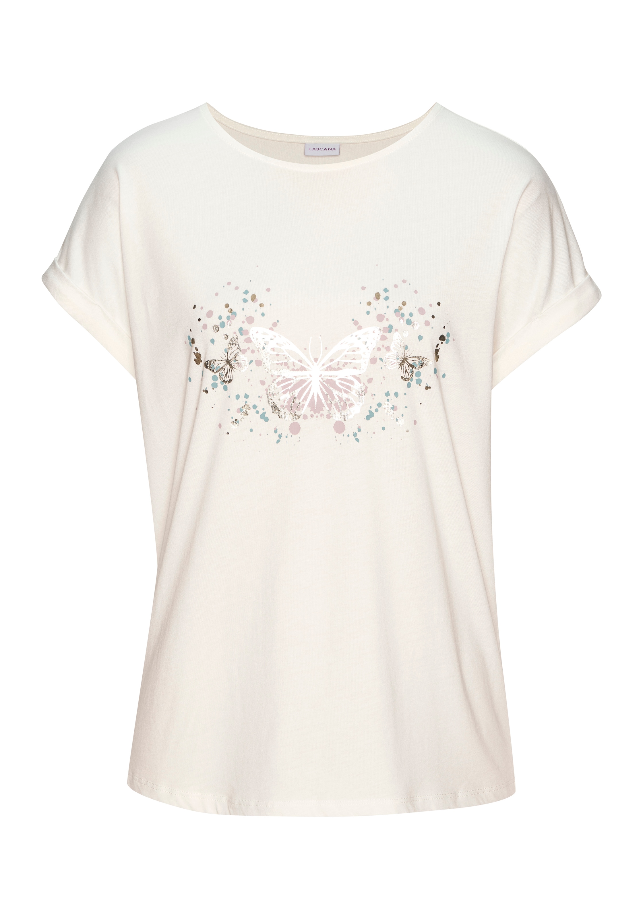 Vivance T-Shirt »mit glänzendem Frontprint« aus angenehmer Baumwoll-Modal-Qualität
