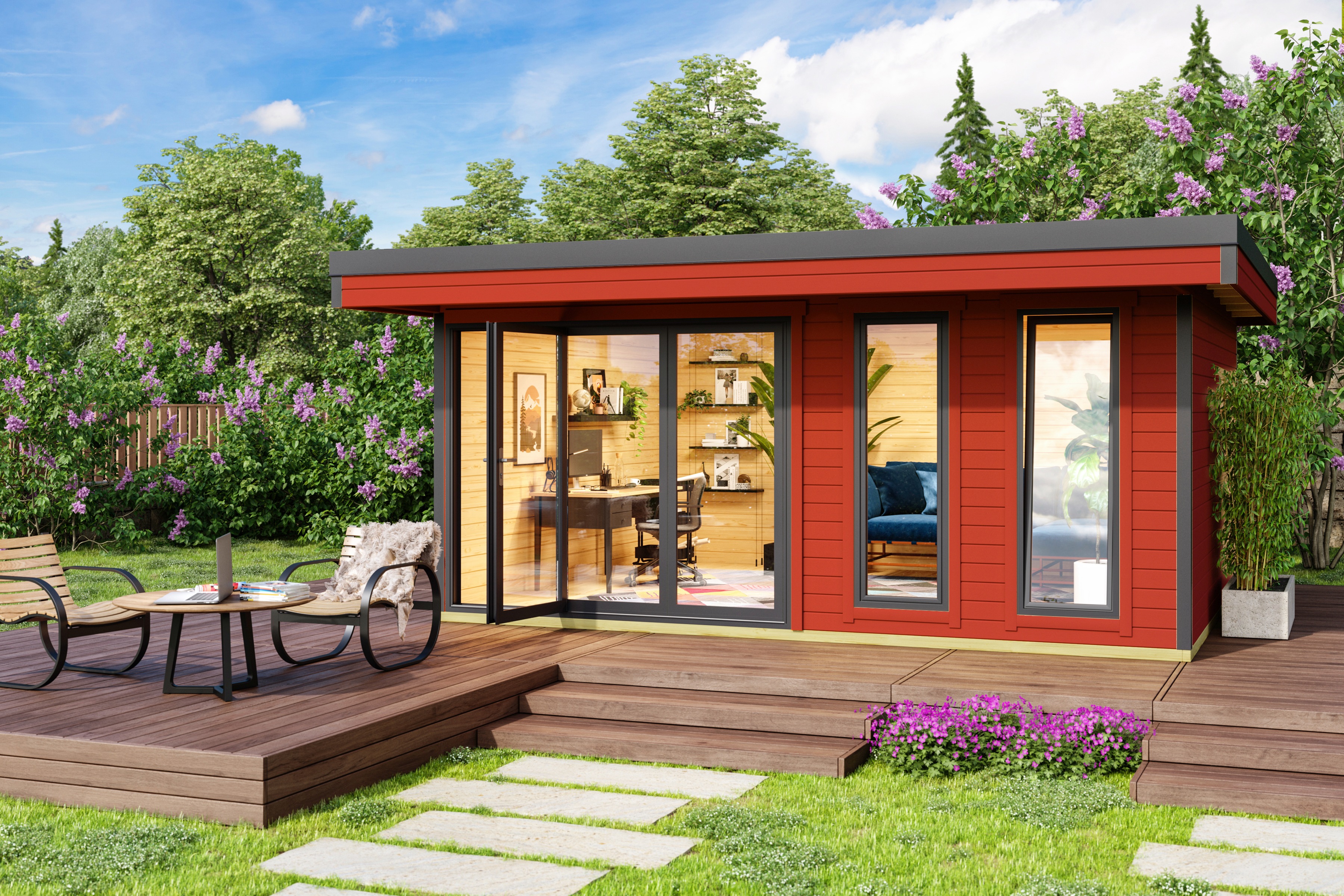 Thumbnail - LASITA MAJA Gartenhaus "DOMEO 8 SCHWEDENROT/ANTHRAZIT", (Set), Fundamentmass 5000 x 4000, Schwedenrot