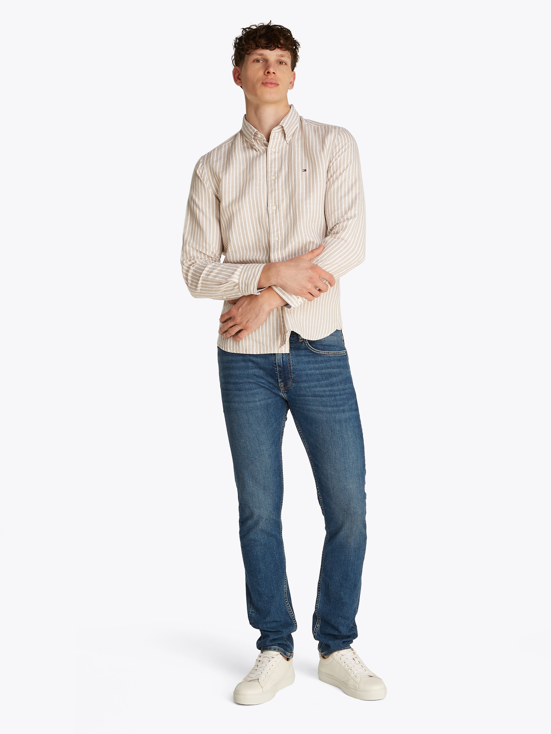 Tommy Hilfiger Langarmhemd »LINEN BLEND BOLD STRIPE«, mit feinen Streifen