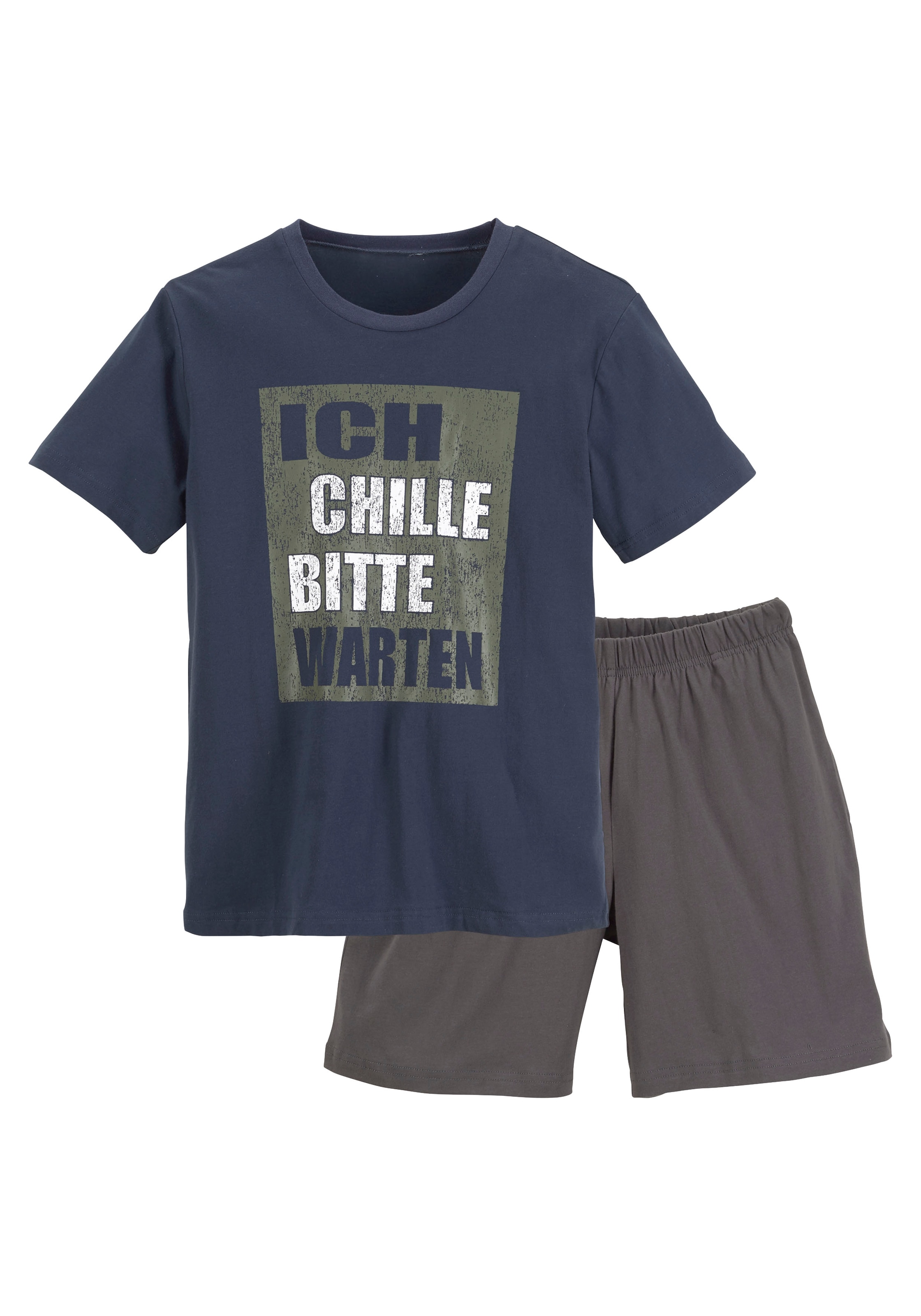 AUTHENTIC LE JOGGER Pyjama 2 tlg. kurzer Schlafanzug, bedruckt, mit Rundhals-Ausschnitt, aus Baumwolle