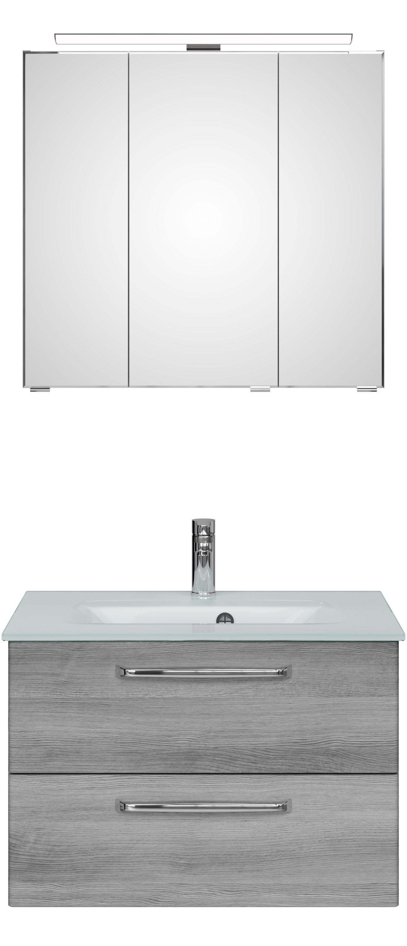 Thumbnail - Saphir Badmöbel-Set "Trentino 2-teilig Glas-Waschtisch, Spiegelschrank mit LED-Leuchte" 3 Stk. tlg.