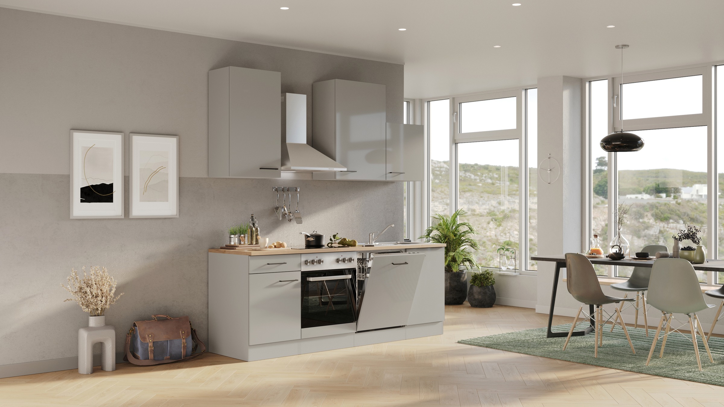 Flex-Well Küchenzeile "Lund" wahlweise mit E-Geräten, Breite 220 cm, glänze günstig online kaufen