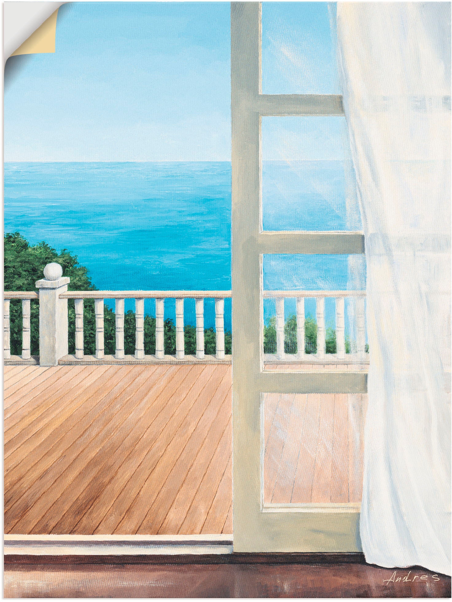 Artland Wandbild »Veranda mit Meerblick«, Fensterblick, (1 St.), als Alubild,  Leinwandbild, Wandaufkleber oder Poster in versch. Größen bestellen | BAUR