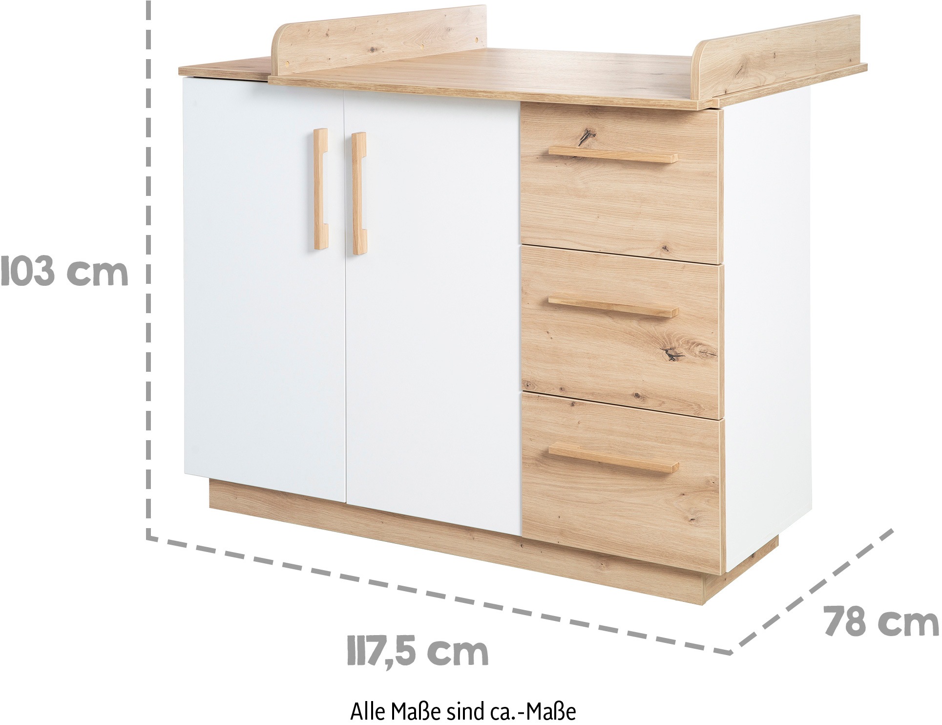 roba® Babyzimmer-Komplettset »Lion, Weiß/Artisan Eiche«, (Spar-Set, Babybett 70x140 cm, Wickelkommode), moderne & zweifarbig - Gitterbett: umbaubar, höhenverstellbar