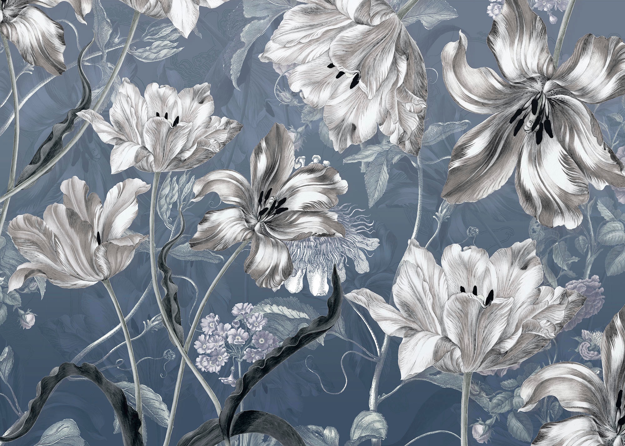 Komar "Digitaldruck Vlies - Merian Blue - Größe 350 x 250 cm" bedruckt glatt Wohnzimmer, Schlafzimmer