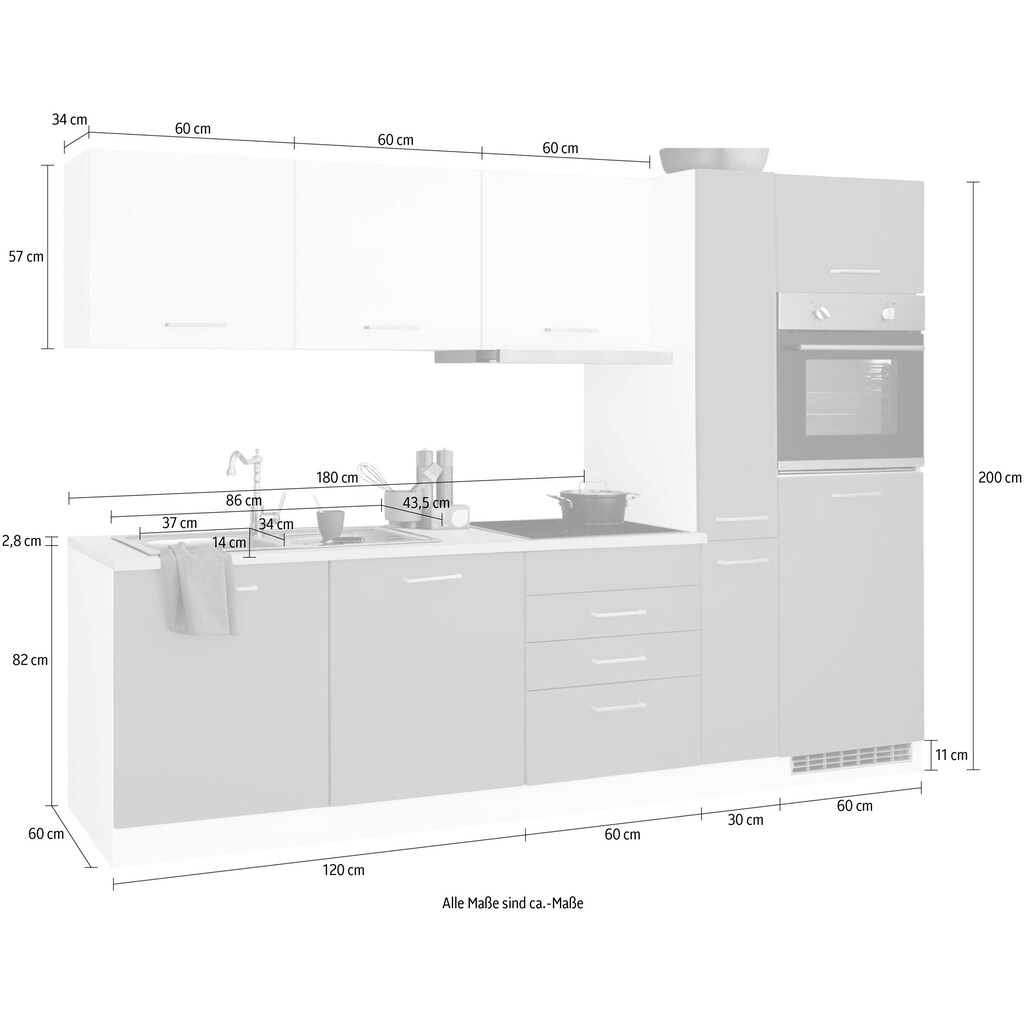 HELD MÖBEL Küchenzeile »Visby«, mit E-Geräten, Breite 270 cm inkl. Kühlschrank