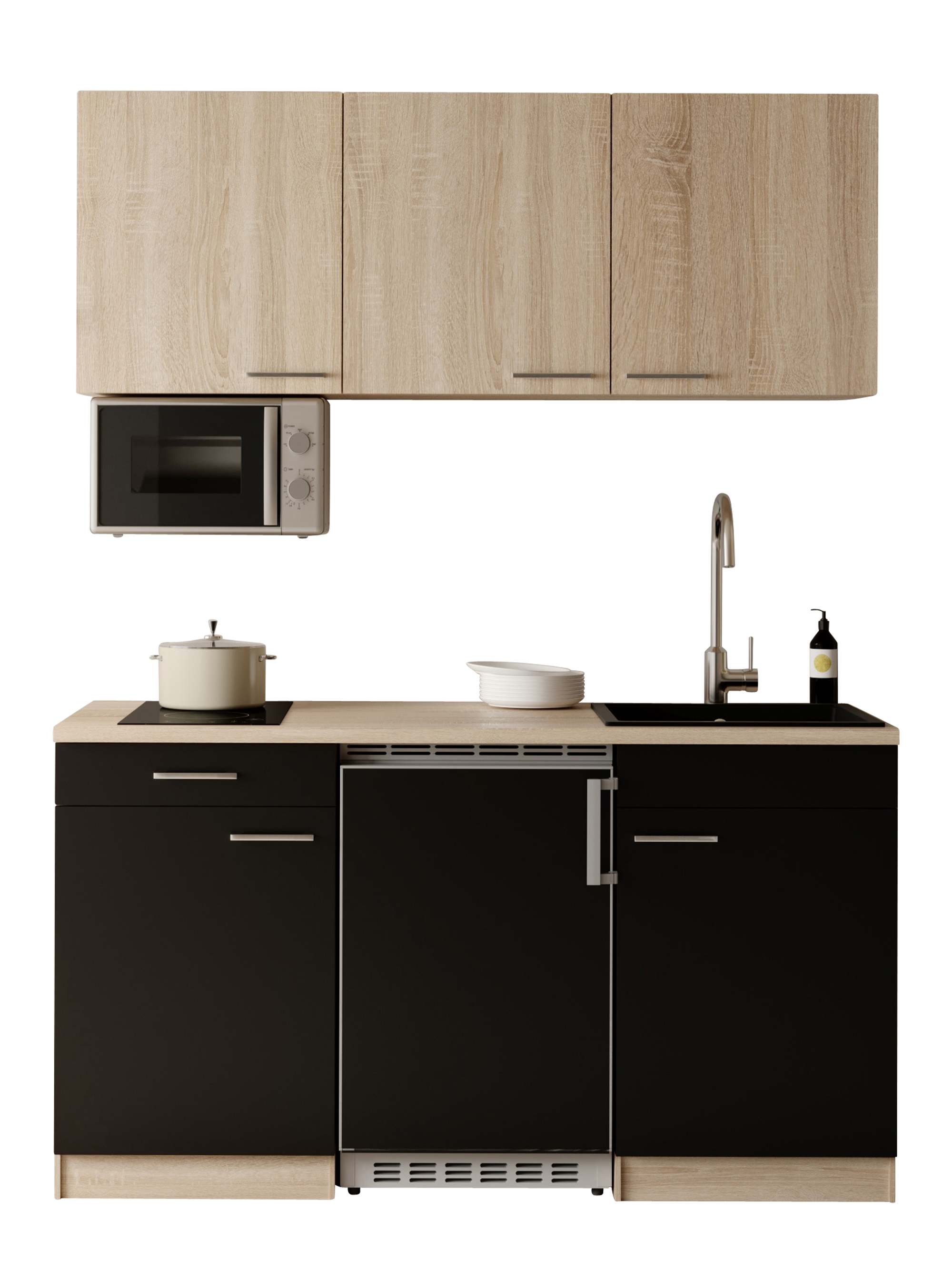 RESPEKTA Pantryküche "Ingrid, inkl. Mikrowelle" zerlegt, wahlweise mit Kühlschrank, Soft-Close-Funktion, Breite 150 cm