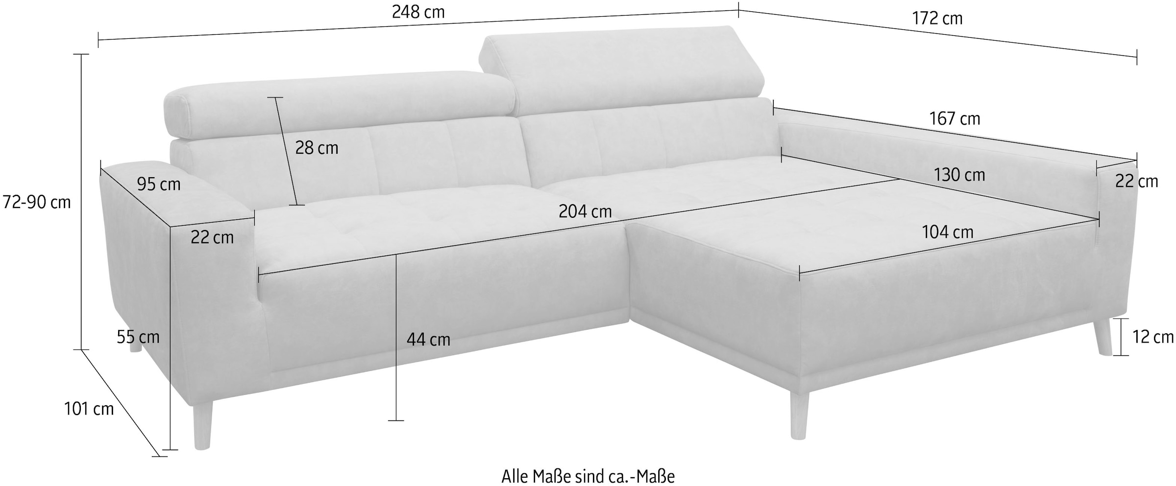 OTTO home Ecksofa »Greevy 248 x 172 cm mit Steppungen, für gängige Saugroboter geeignet« Kopfteile verstellbar, aus pflegeleichtem, weichem Luxus-Microfaser