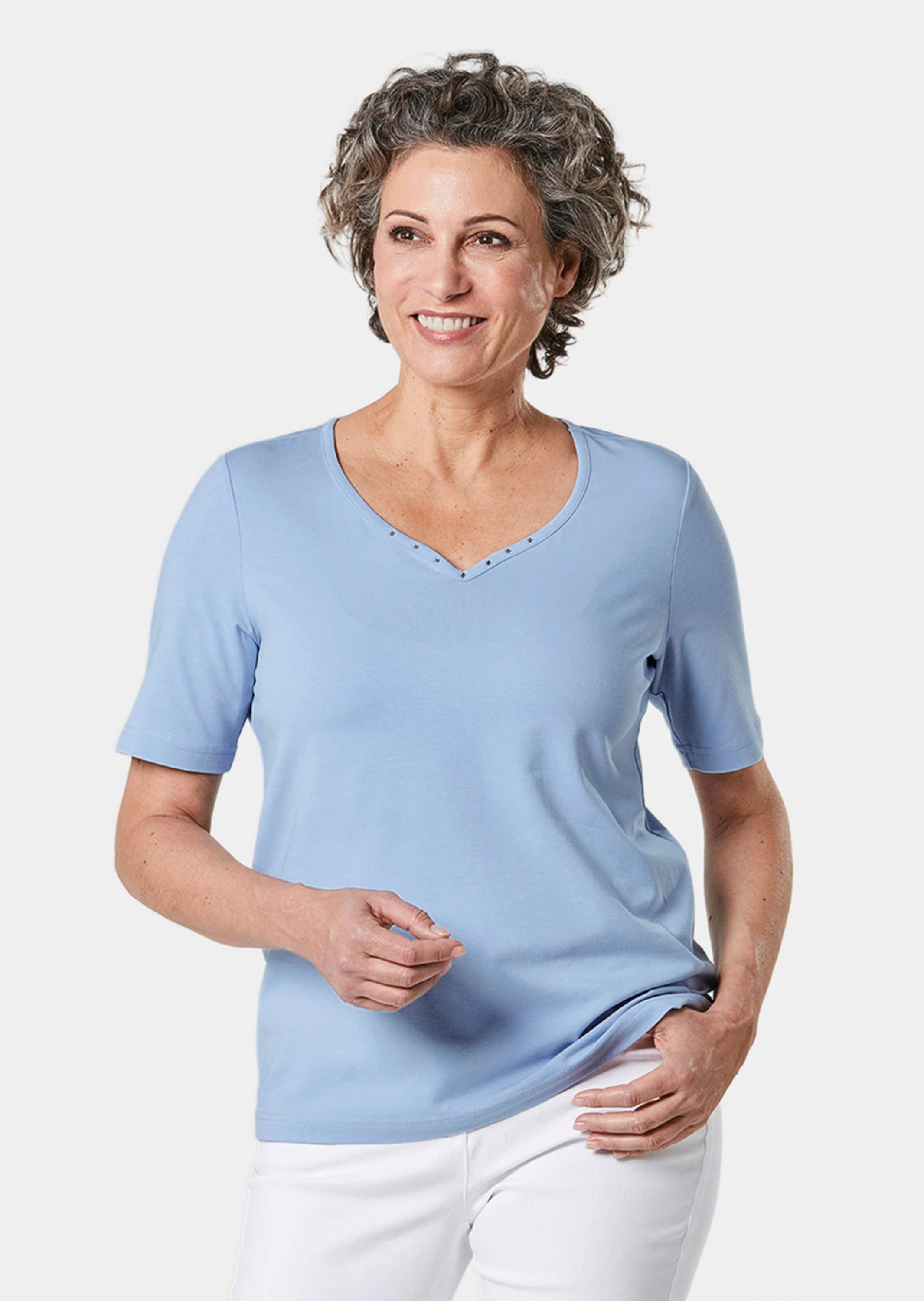 GOLDNER Langarm-Poloshirt "Kurzgröße Halbarm Basic-Shirt aus Baumwolle" günstig online kaufen