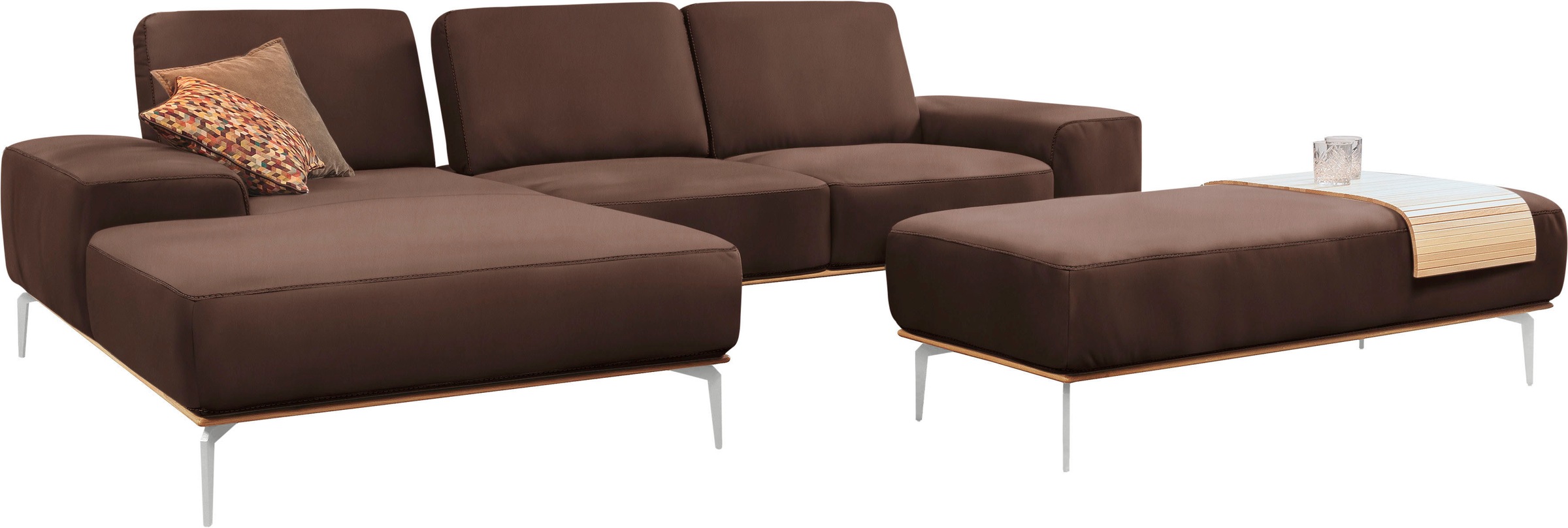 W.SCHILLIG Ecksofa »run, Designsofa, bequem, L-Form«, mit elegantem Holzsockel, Füße in Chrom glänzend, Breite 299 cm