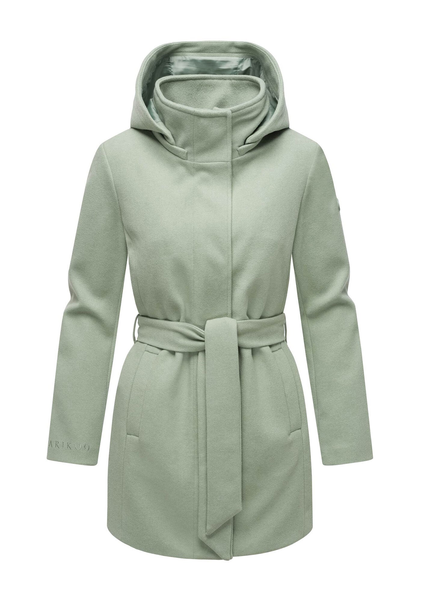 Marikoo Kurzmantel »Katalinaa«, Eleganter Wickel Mantel mit Taillengürtel und Oversized Hood Kapuze