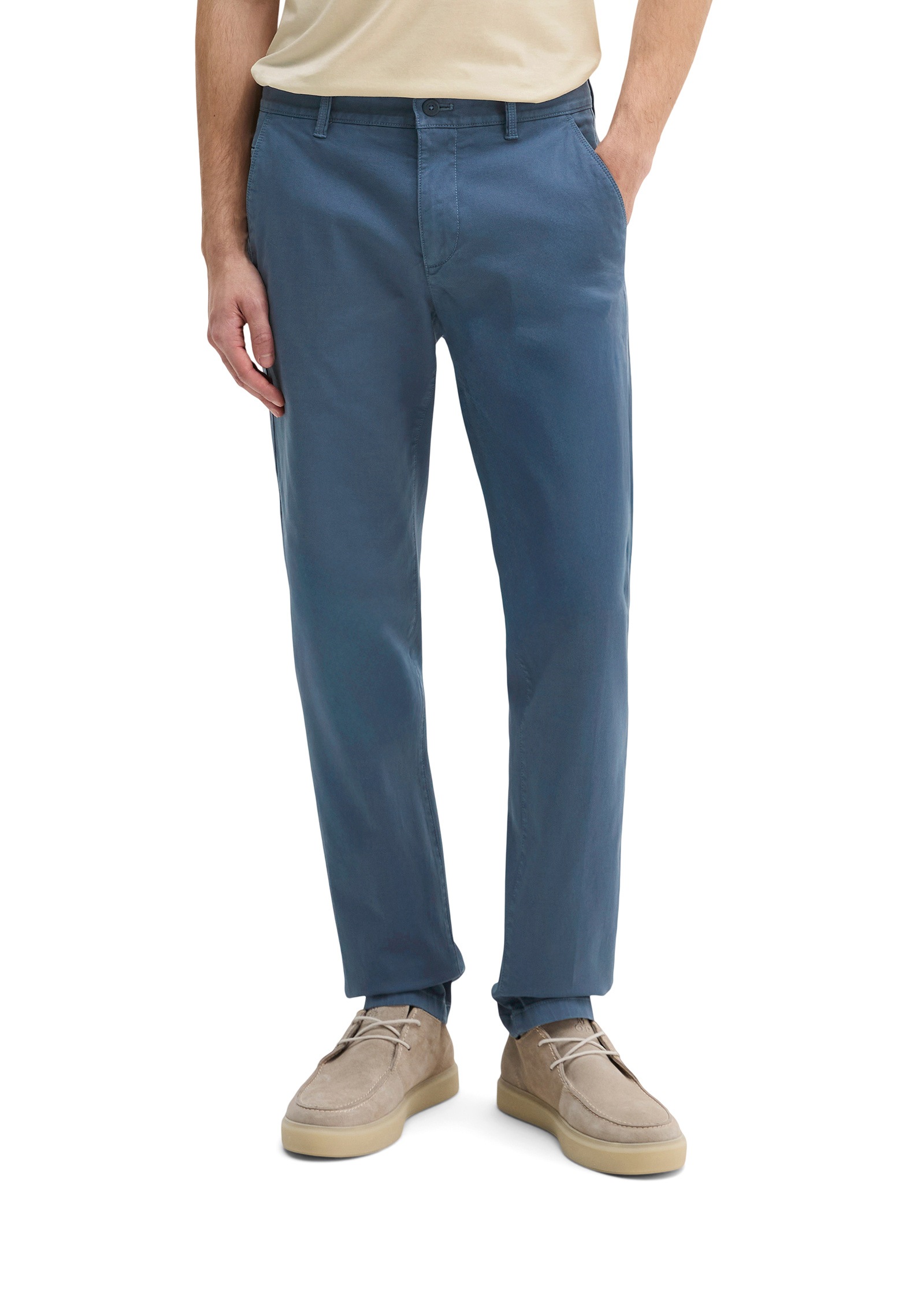Chinohose MARC O'POLO "aus Bio-Baumwoll-Mix", Herren, Gr. 32, Länge 34, stormy blau, Obermaterial: 98% Baumwolle, 2% Elasthan, unifarben, slim fit normal, Hosen Chinohose