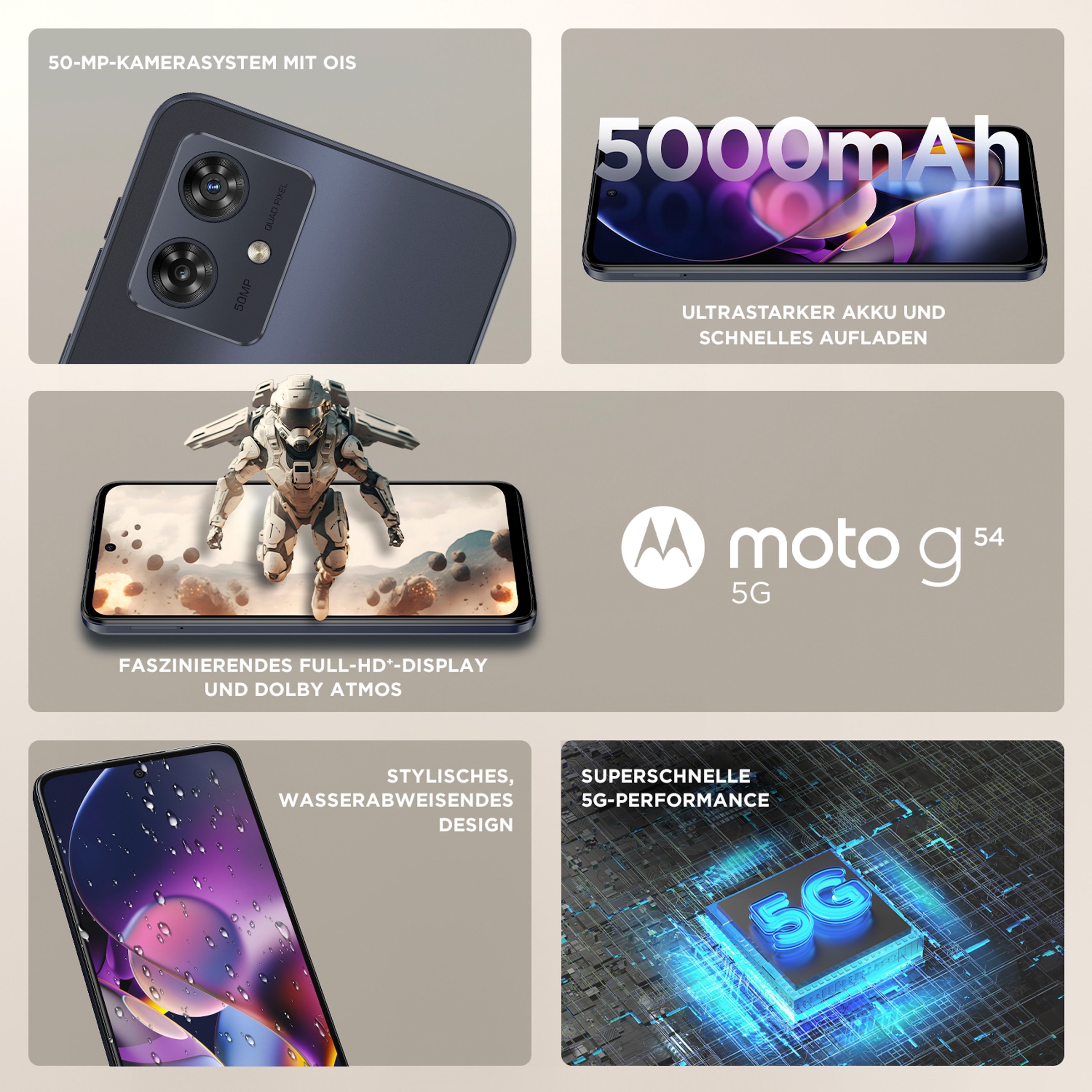 Motorola Smartphone »MOTOROLA moto g54«, midnight blue, 16,51 cm/6,5 Zoll, 256 GB Speicherplatz, 50 MP Kamera