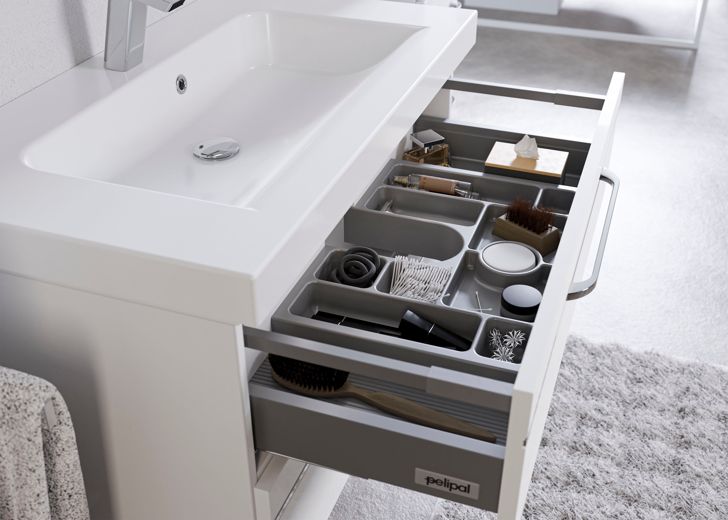 Saphir Waschtisch »Serie Balto Mineralmarmor-Waschtisch mit Unterschrank, 92 cm breit«, Waschplatz mit 2 Schubladen, Badschrank in verschiedenen Ausführungen