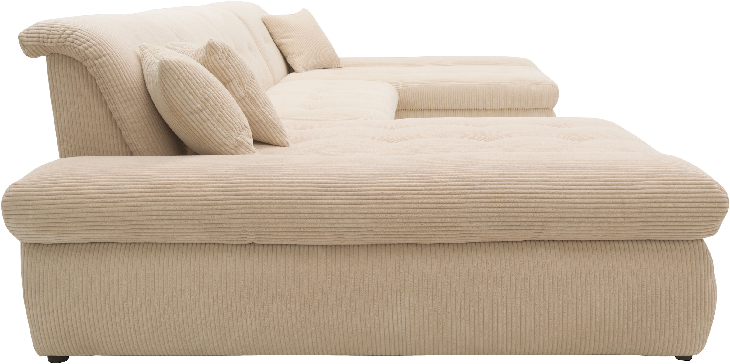 DOMO collection Wohnlandschaft »Moric wahlweise mit Bettfunktion und Armteilverstellung, XXL«, U-Form, beidseitig mit Recamiere, incl. Zierkissen, Cord-Bezug
