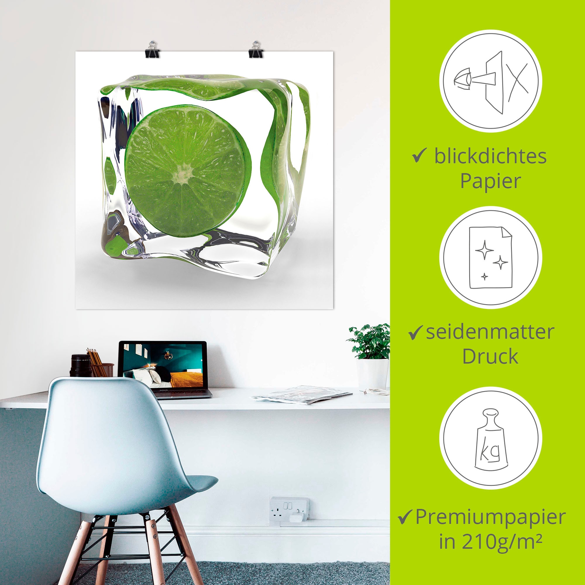 Artland Wandbild »Limette im Eiswürfel«, Lebensmittel, (1 St.), als Poster in verschied. Größen