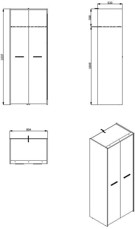 INOSIGN Kleiderschrank »Varadero, FSC®-zertifizierter Holzwerkstoff, Made in Europe«, 2-türig, 80,5/53/203,5cm, weiß-eichefarben