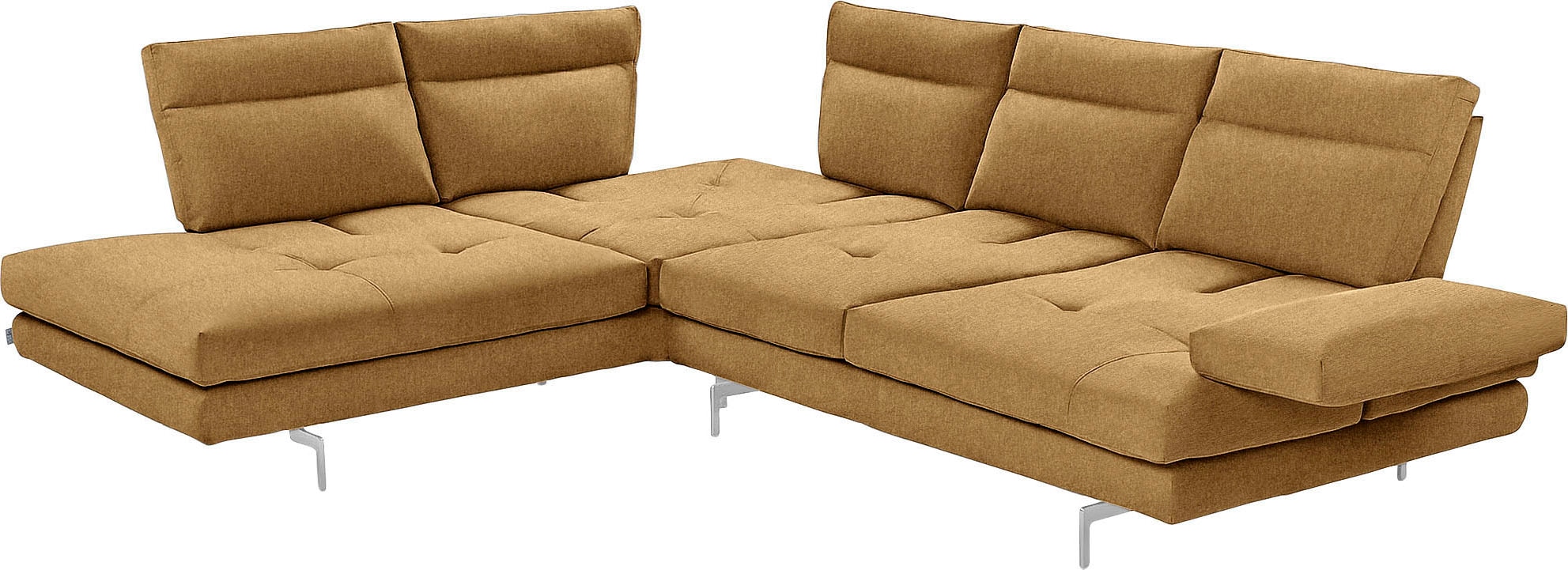 CALIA ITALIA Ecksofa »Toby Wing, L-Form, Multifunktionssofa, bequem und edel« Sitztiefenverstellung und Armteilfunktion, Füße chrom glänzend