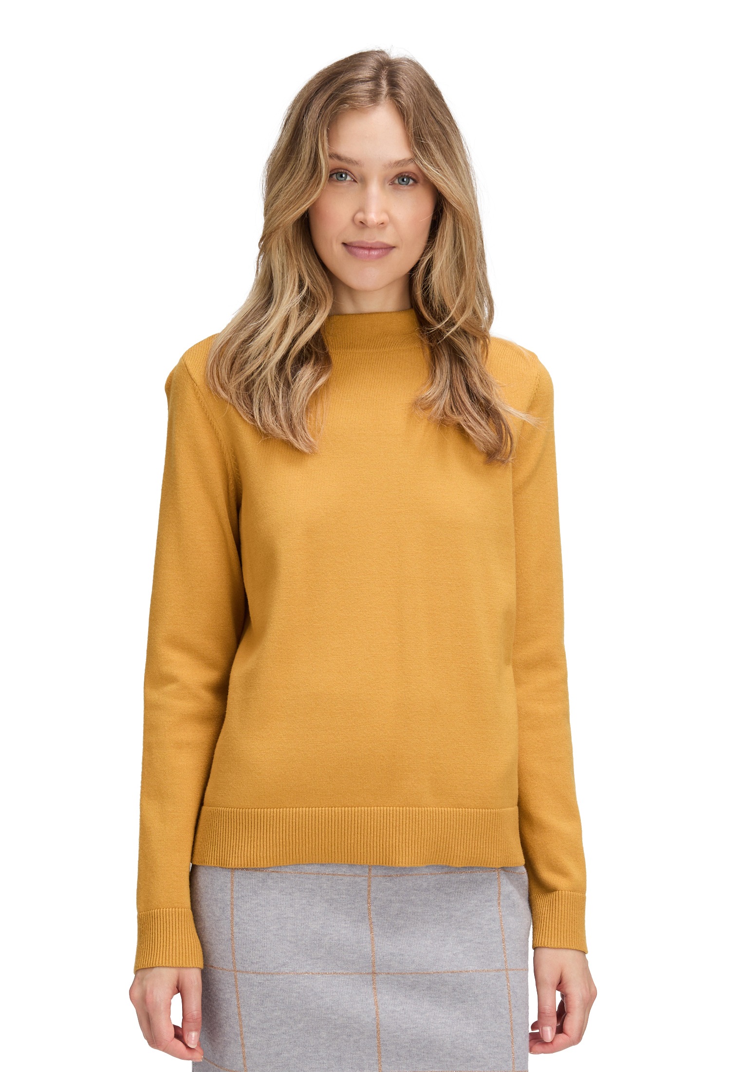 Strickpullover BETTY BARCLAY "Damen mit Stehkragen", Damen, Gr. 46, gold, Strick, Obermaterial: 55% Viskose, 30% Polyester, 15% Polyamid, Basic, gerade normal, Pullover Strickpullover
