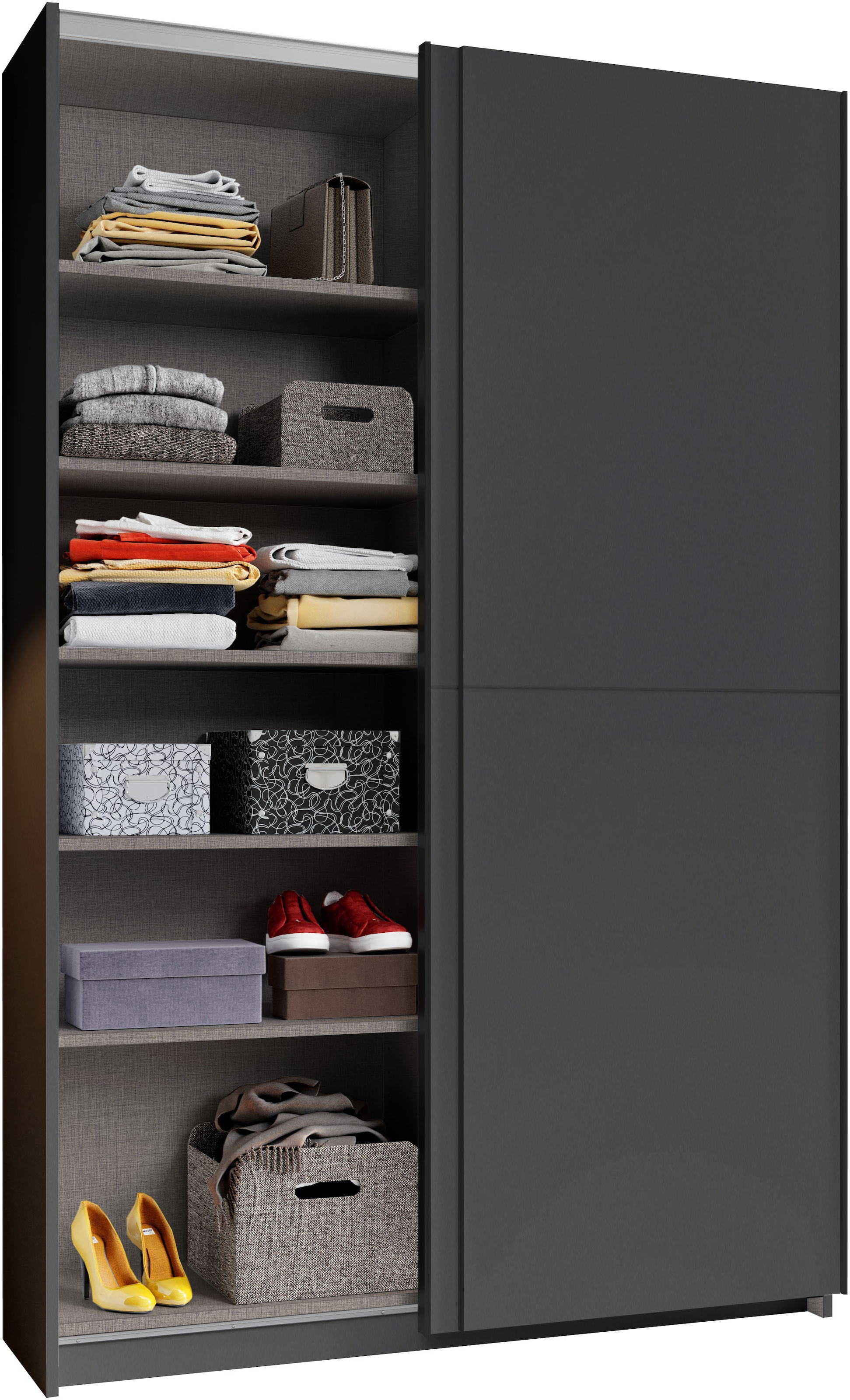 Schlafkontor Schwebetürenschrank »Heimo/Fast Schrank Kleiderschrank Garderobe«, geringe Tiefe, ausziehbarer Kleiderstange, Garderobenschrank, 6 Böden