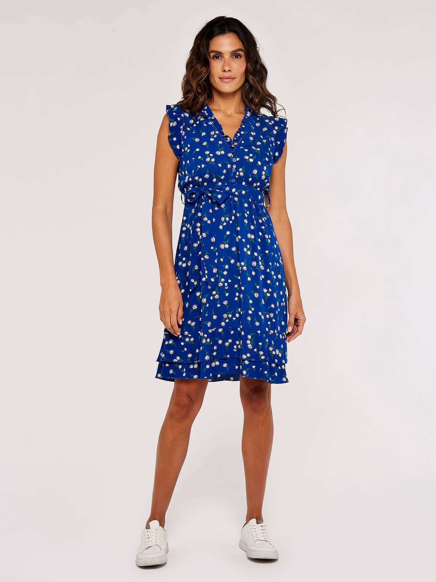 Apricot Druckkleid »Minikleid« mit Taillenband, 2 tlg. mit Rüschen und Gänseblümchen