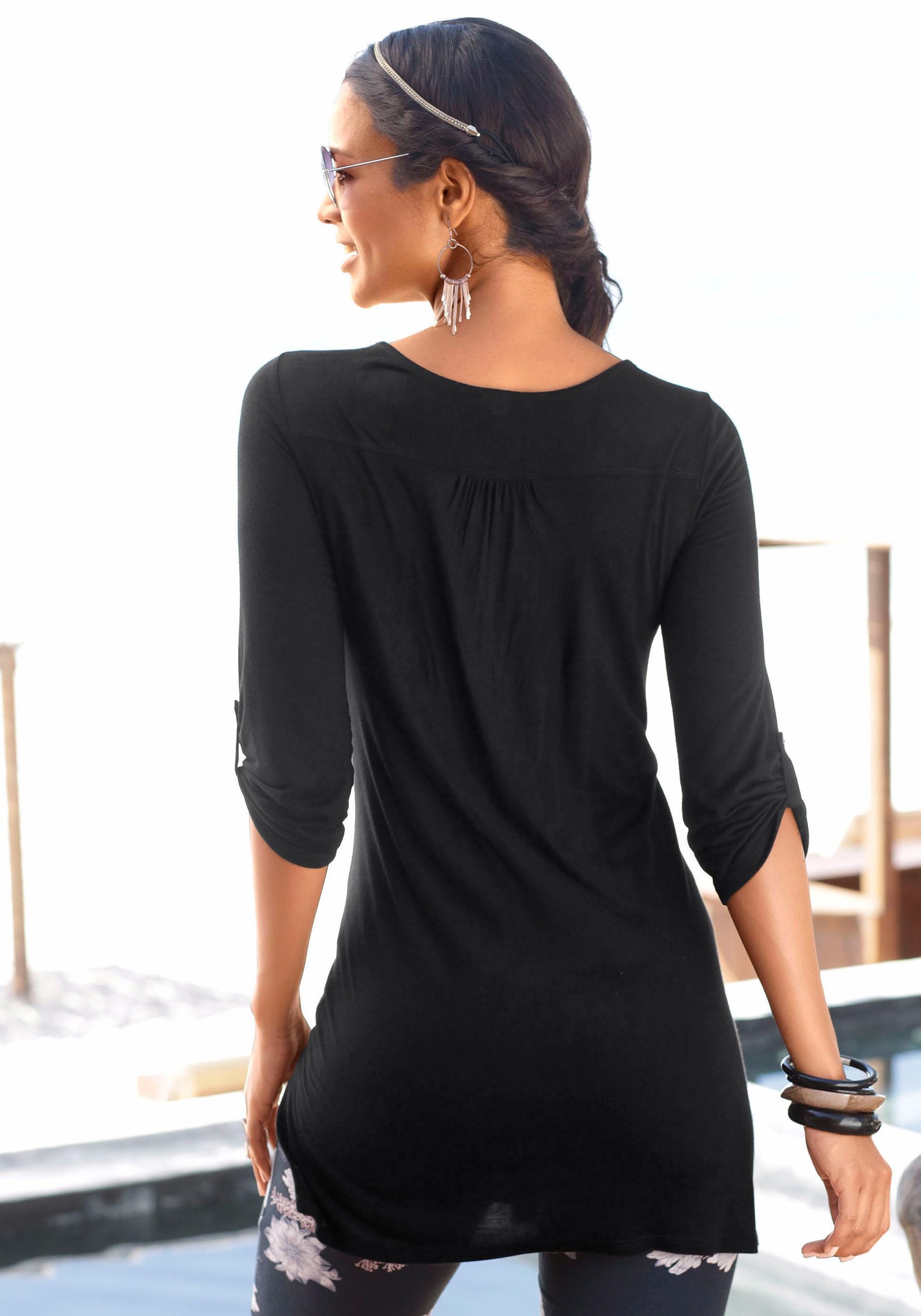 LASCANA Longshirt, mit kaufen am BAUR | für Ausschnitt, Spitzenkante Passform lange 3/4-Armshirt
