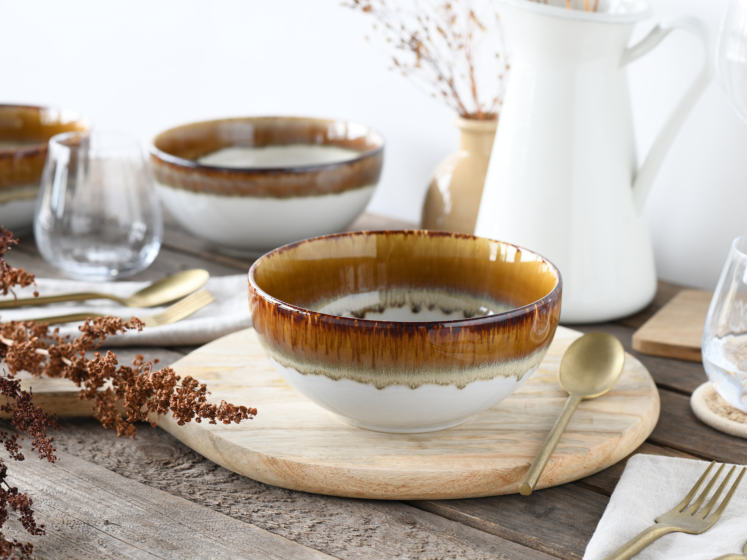 CreaTable Schale »Cascade, Buddha Bowl 17,5 cm 4-tlg«, 4 tlg., aus Steinzeug, Rekativglasur, Healthy Food