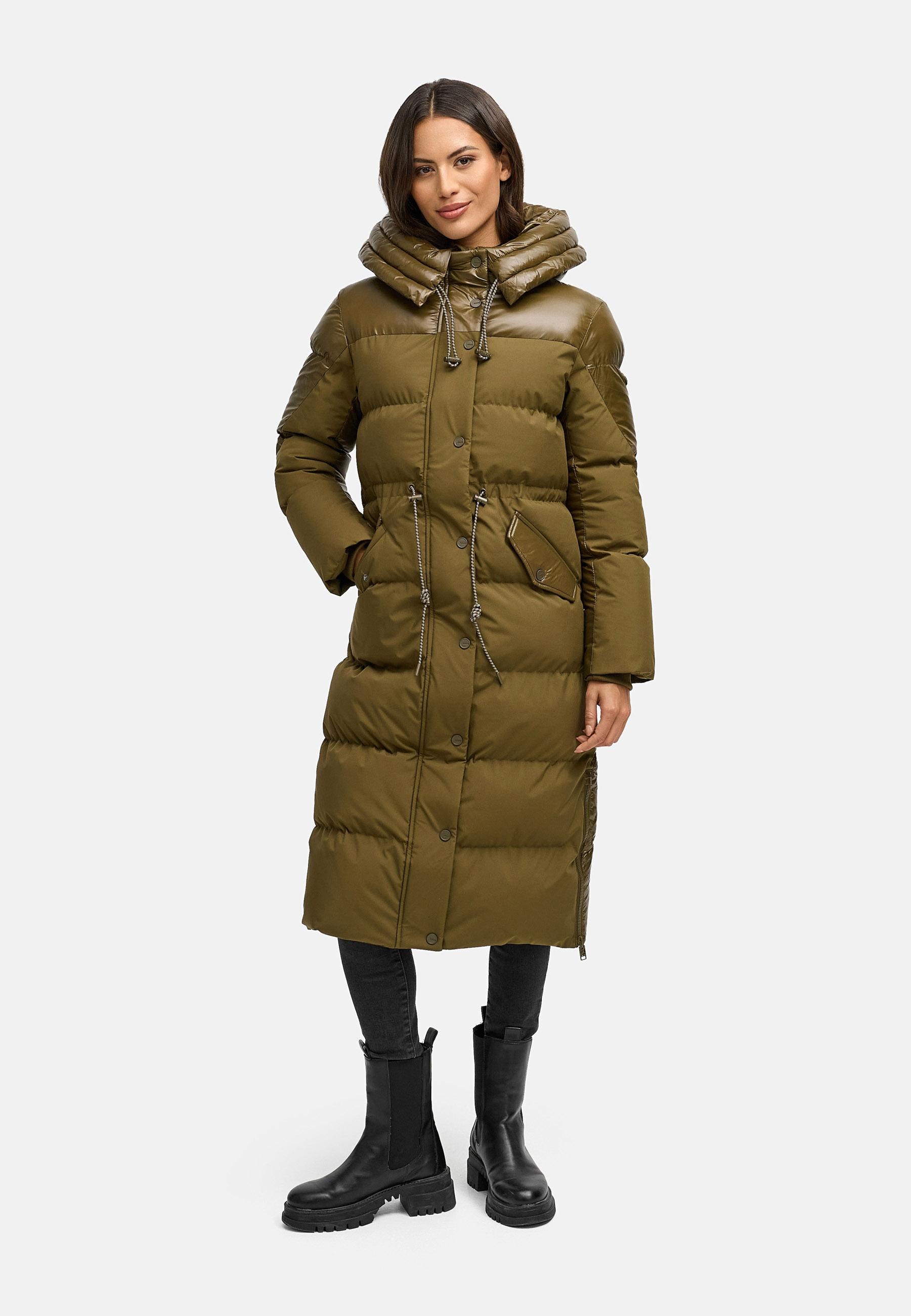 Navahoo Steppmantel »Knusperherz 14«, Langer gesteppter Damen Wintermantel mit Materialmix