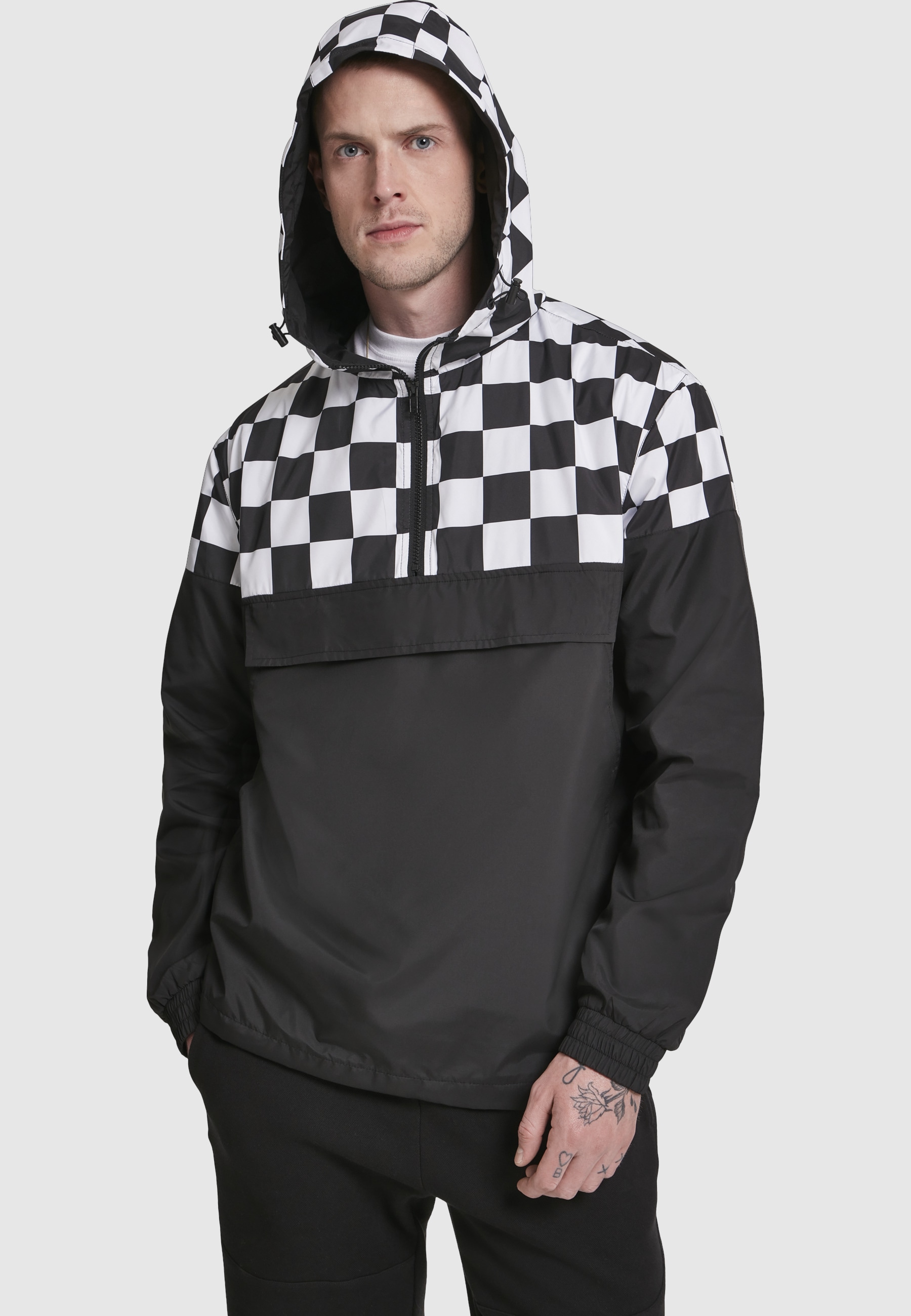 URBAN CLASSICS Langmantel »Urban Classics Herren Check Pull Over Jacket«