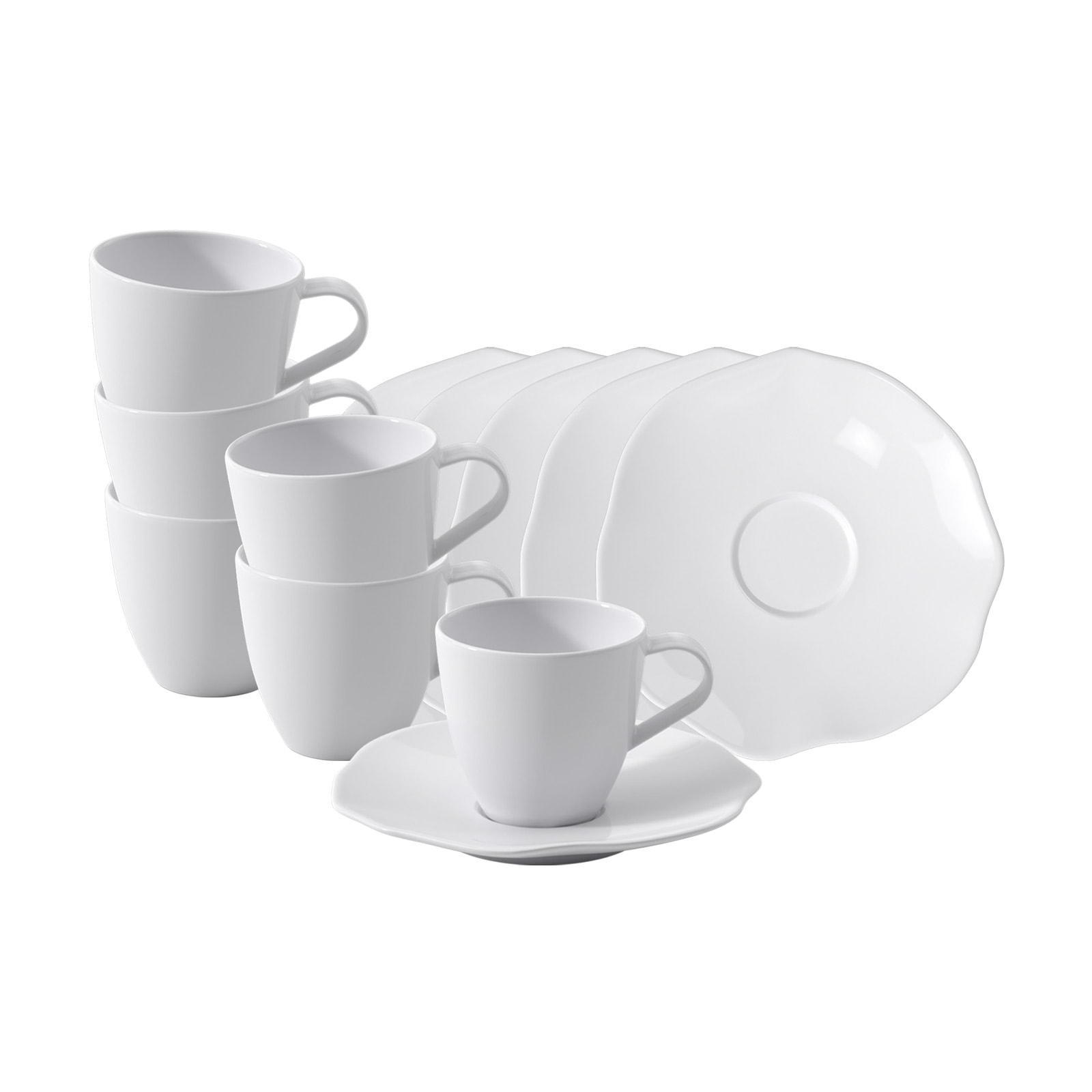 Espressotasse VILLEROY & BOCH "Espressotassen mit Untertassen Pura 50 ml 6er Set weiß", weiß, B:11,5cm H:6,8cm Ø:11,6cm, Porzellan, Trinkgefäße, Espre