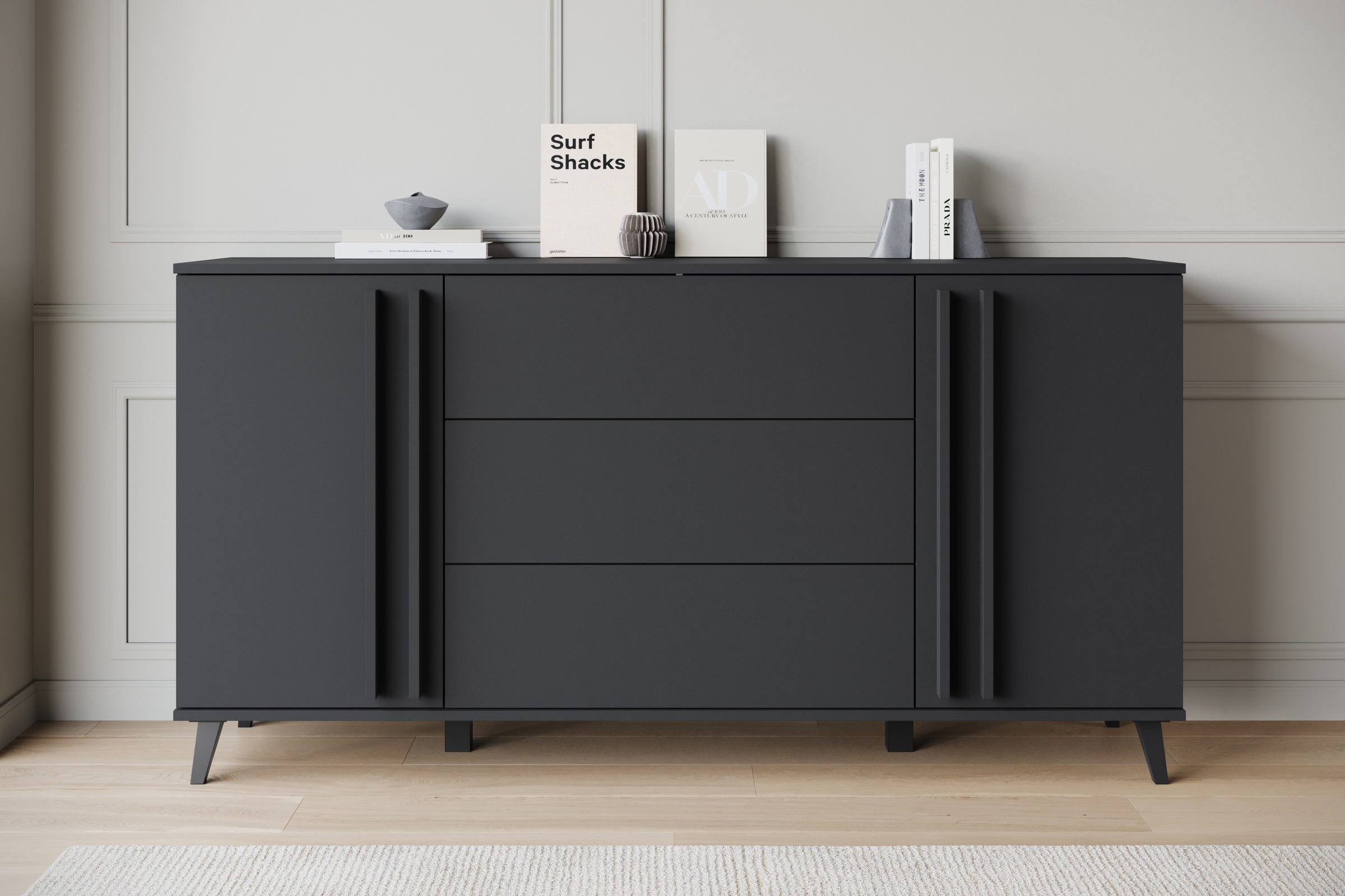 INOSIGN Sideboard »Helsinki, Kommode mit 2 Türen und 3 Schubladen, Breite 150 cm«, (1 St.), Push-to-Open-Schubladen, höhenverstellbare Einlegeböden